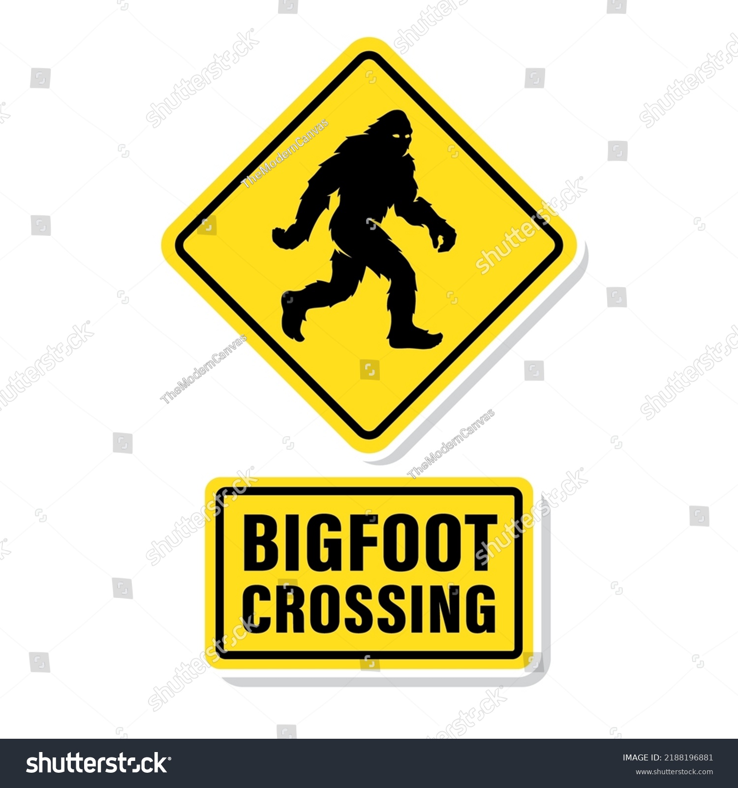 SVG of Bigfoot crossing road sign. Sasquatch walking symbol. Hairy wild man cryptid poster. Mythical cryptozoology creature silhouette icon. Vector illustration. svg