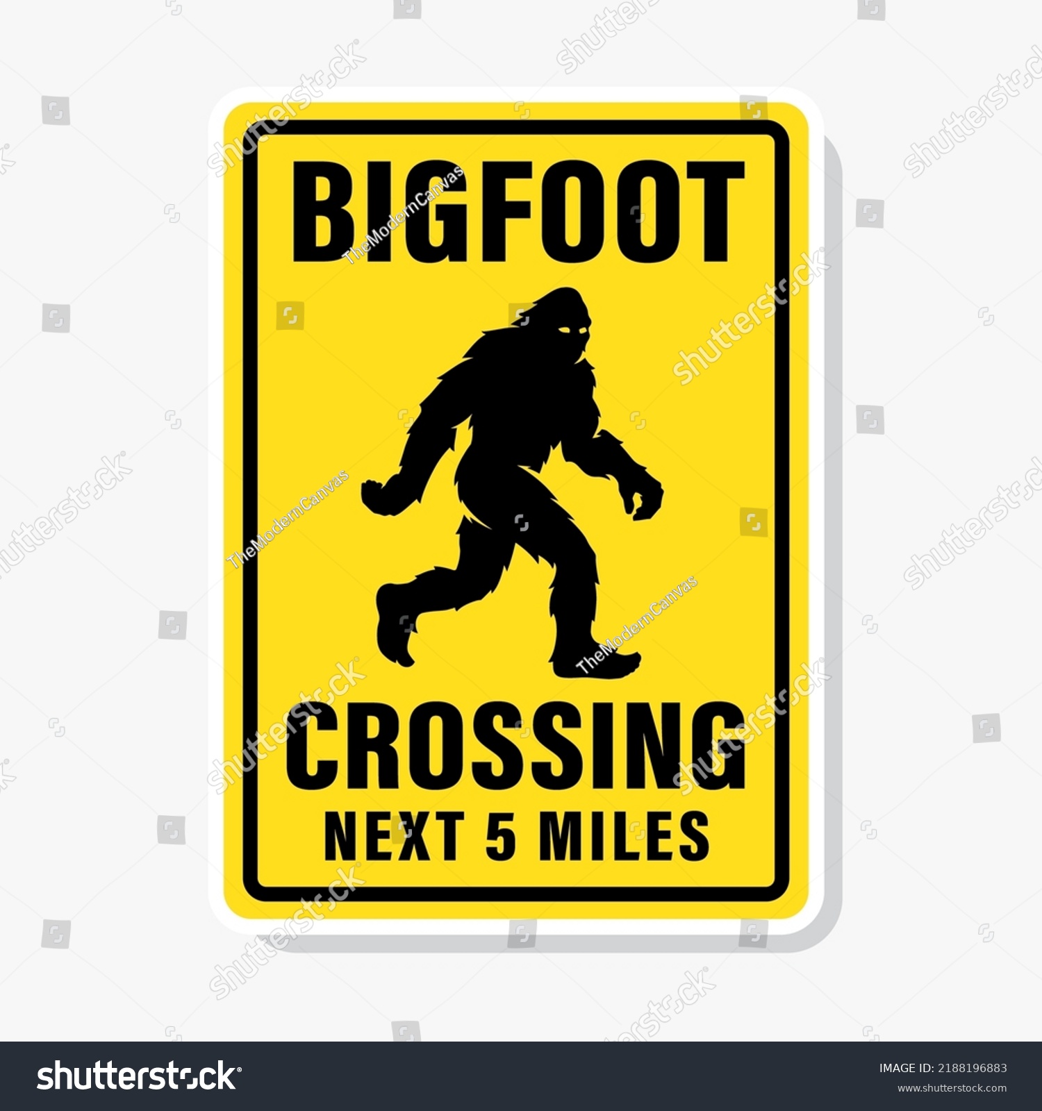 SVG of Bigfoot crossing sign. Sasquatch walking symbol. Hairy wild man cryptid poster. Mythical cryptozoology creature silhouette icon. Vector illustration. svg