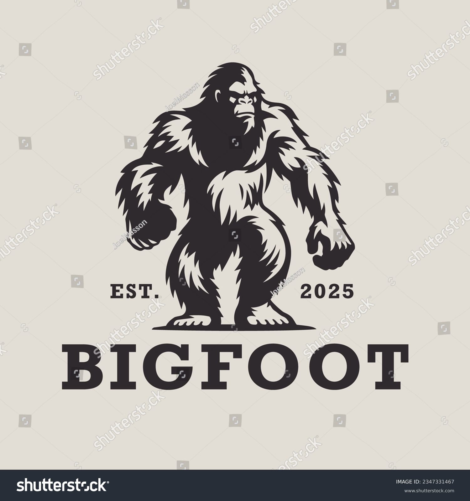 SVG of Bigfoot logo design. Sasquatch brand icon. Yeti symbol. Wood ape emblem. Mythical cryptid creature vector illustration. svg