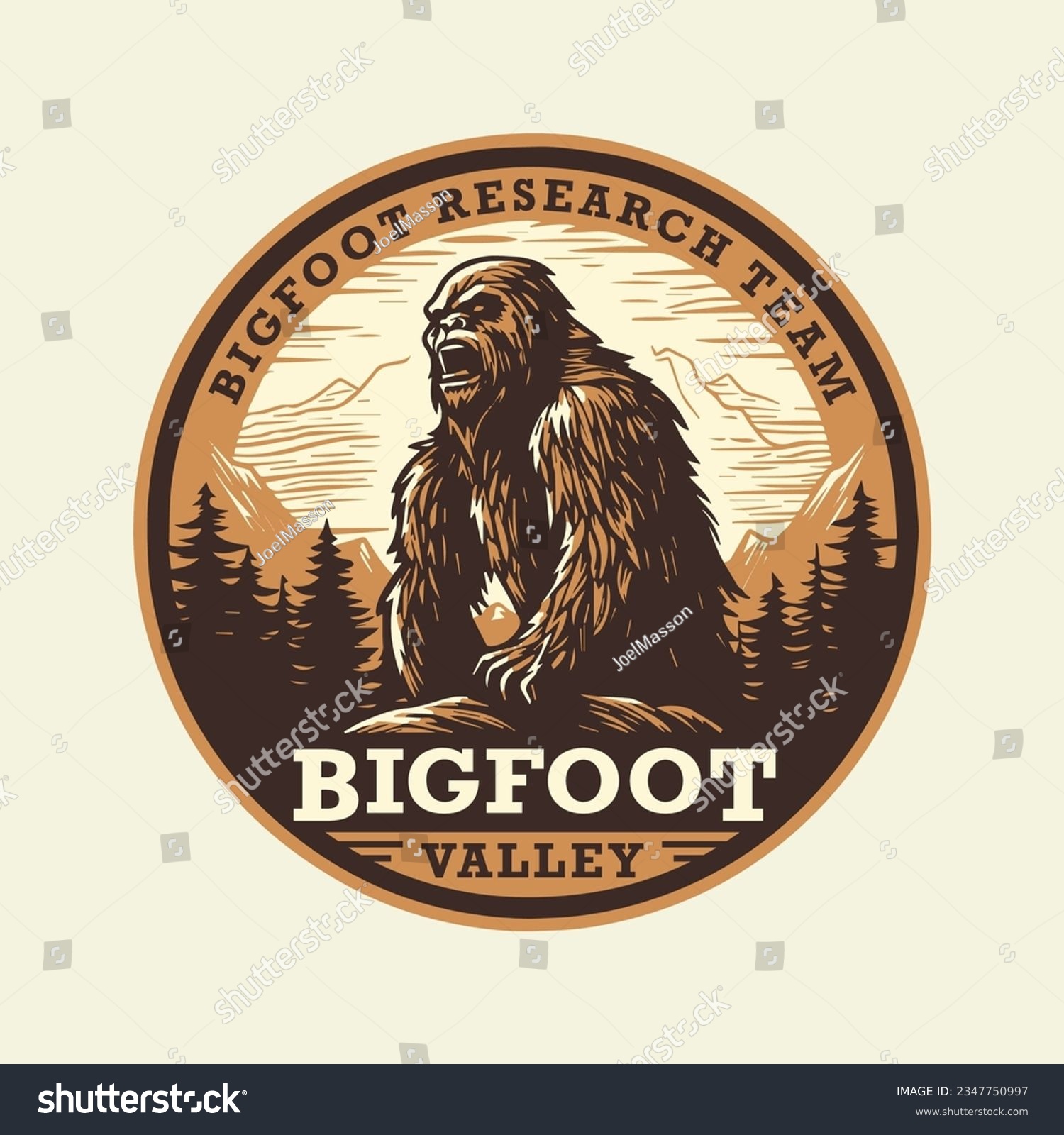 SVG of Bigfoot research team badge. Sasquatch club sticker. Yeti emblem. Mythical cryptid creature investigation logo design. Vector illustration. svg