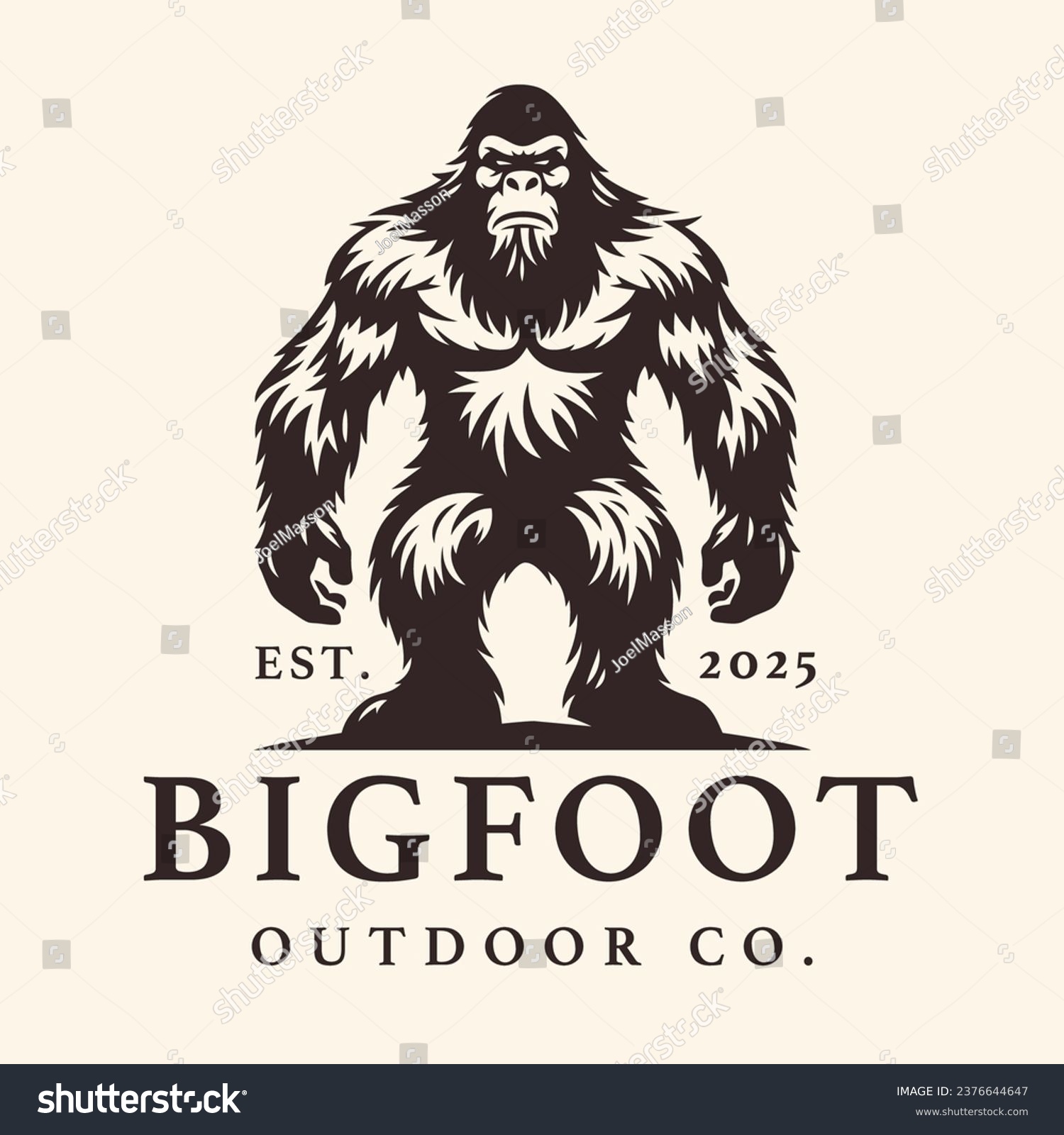 SVG of Bigfoot silhouette logo design. Sasquatch standing brand icon. Yeti symbol. Wood ape emblem. Mythical cryptid creature vector illustration. svg