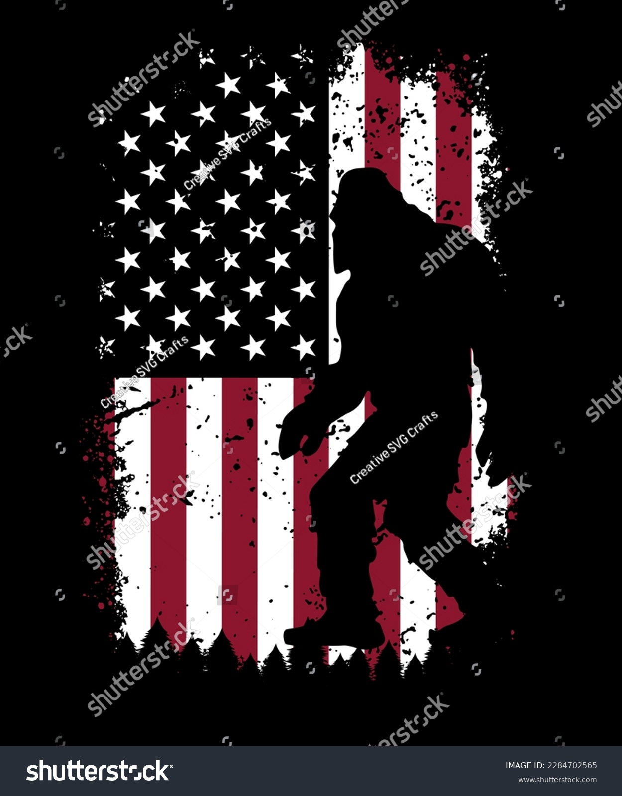SVG of Bigfoot 4th of July American USA flag patriotic shirt print template, USA, USA Independence Day shirt design svg