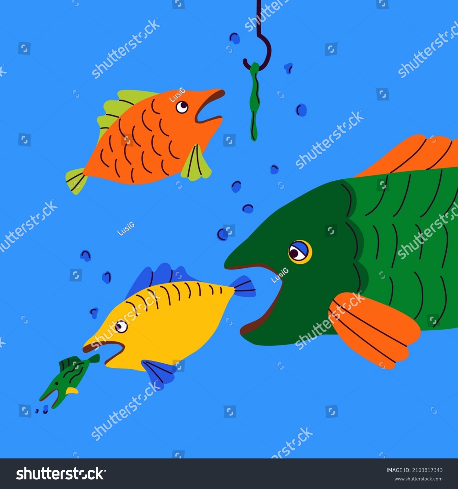 Bigger Fish Eat Smaller Fish Fish Stock Vector (Royalty Free) 2103817343