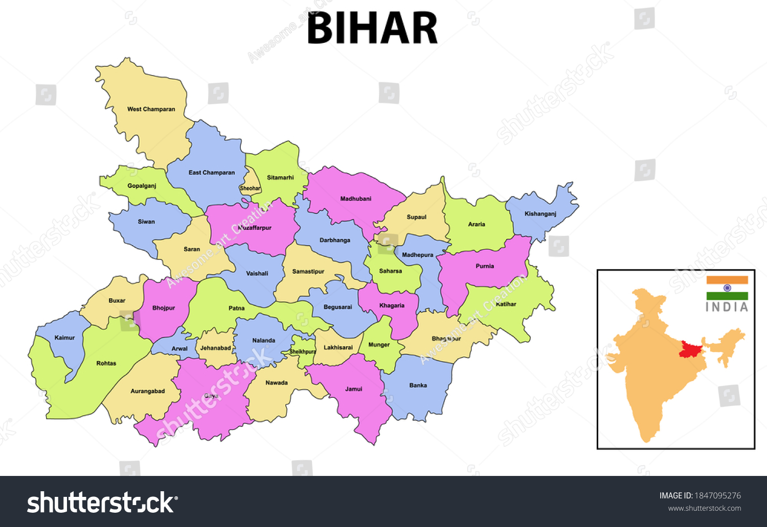 Political Map Of Bihar State Bihar Map Images, Stock Photos & Vectors | Shutterstock