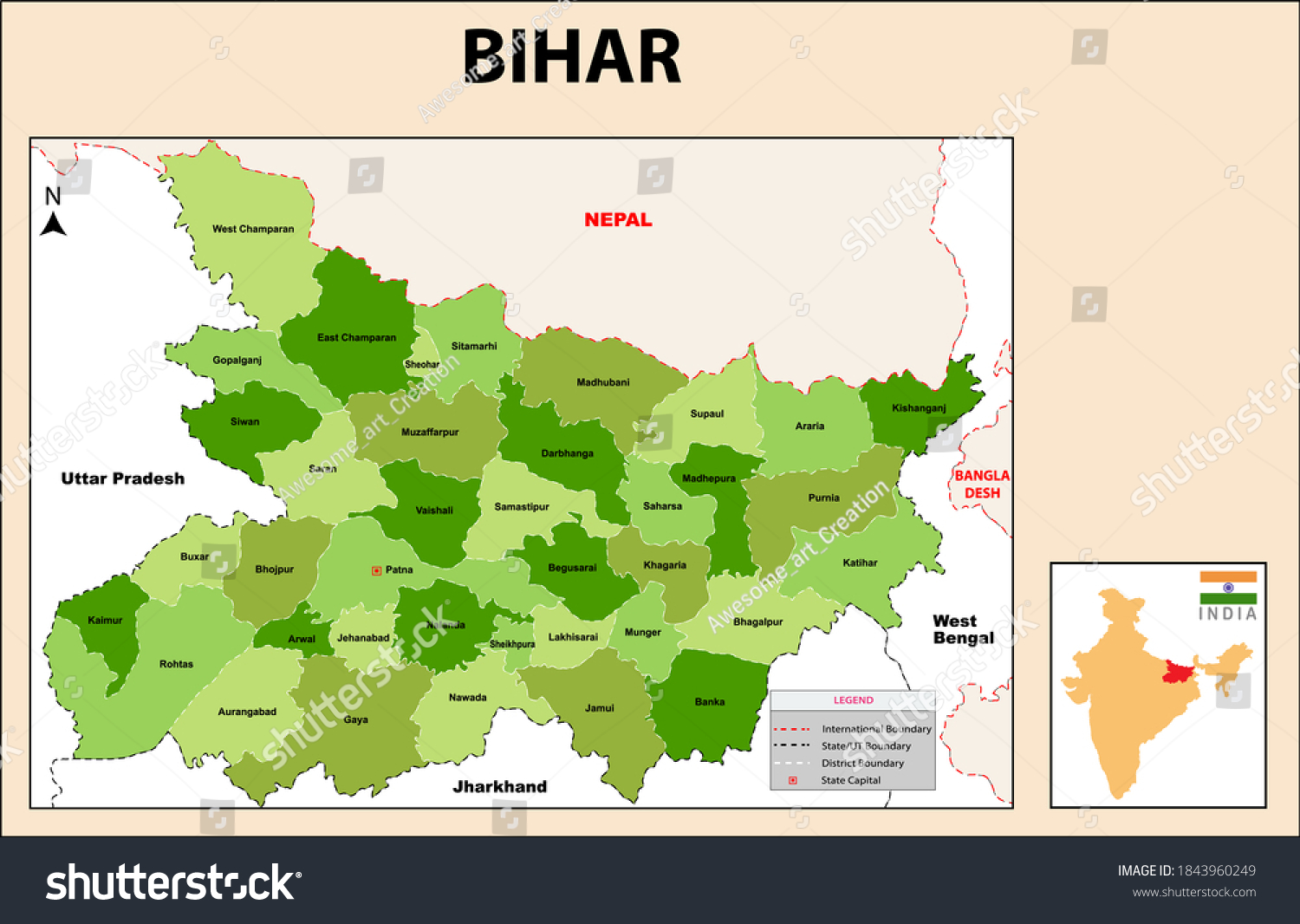 Bihar Map By District Bihar Boundary Images, Stock Photos & Vectors | Shutterstock