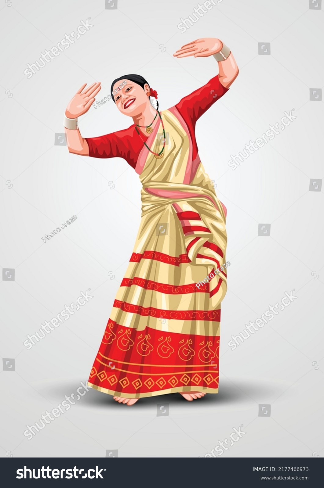 Bihu Indian Traditional Dress Assam Cultural Stock Vector Royalty Free   Stock Vector Bihu Indian Traditional Dress Of Assam With Cultural Bihu Dance By Assamese Girl Vector 2177466973 