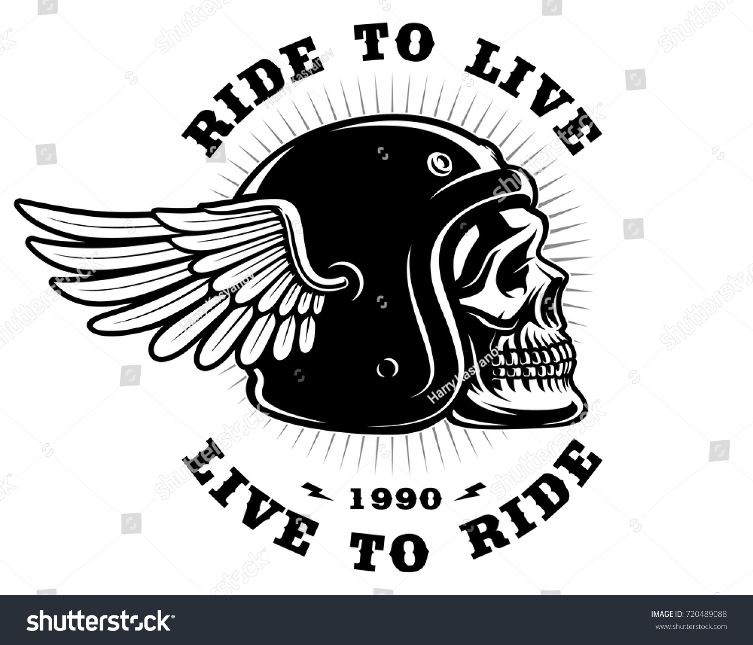 Biker Skull Helmet Wing On White Stock Vector (Royalty Free) 720489088 ...