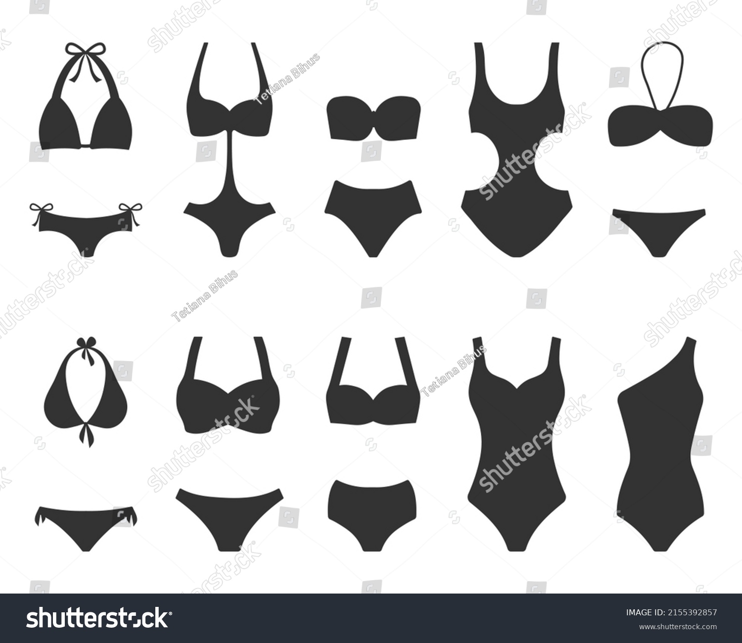 Bikini Collection Womens Swimwear Silhouettes On Stock Vector (Royalty ...