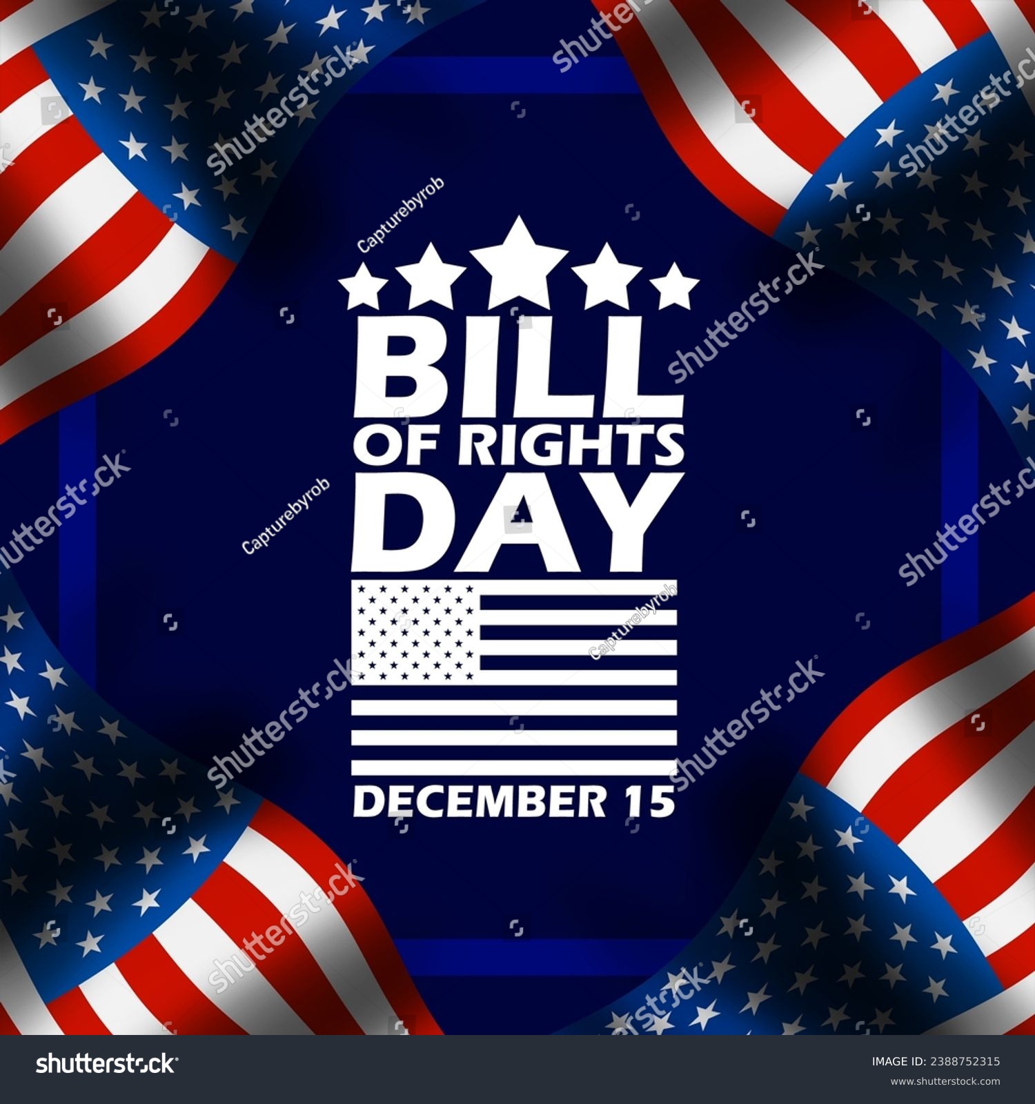 SVG of Bill of Rights Day banner. Bold text with American flags flying on a dark blue background to commemorate December 15th svg