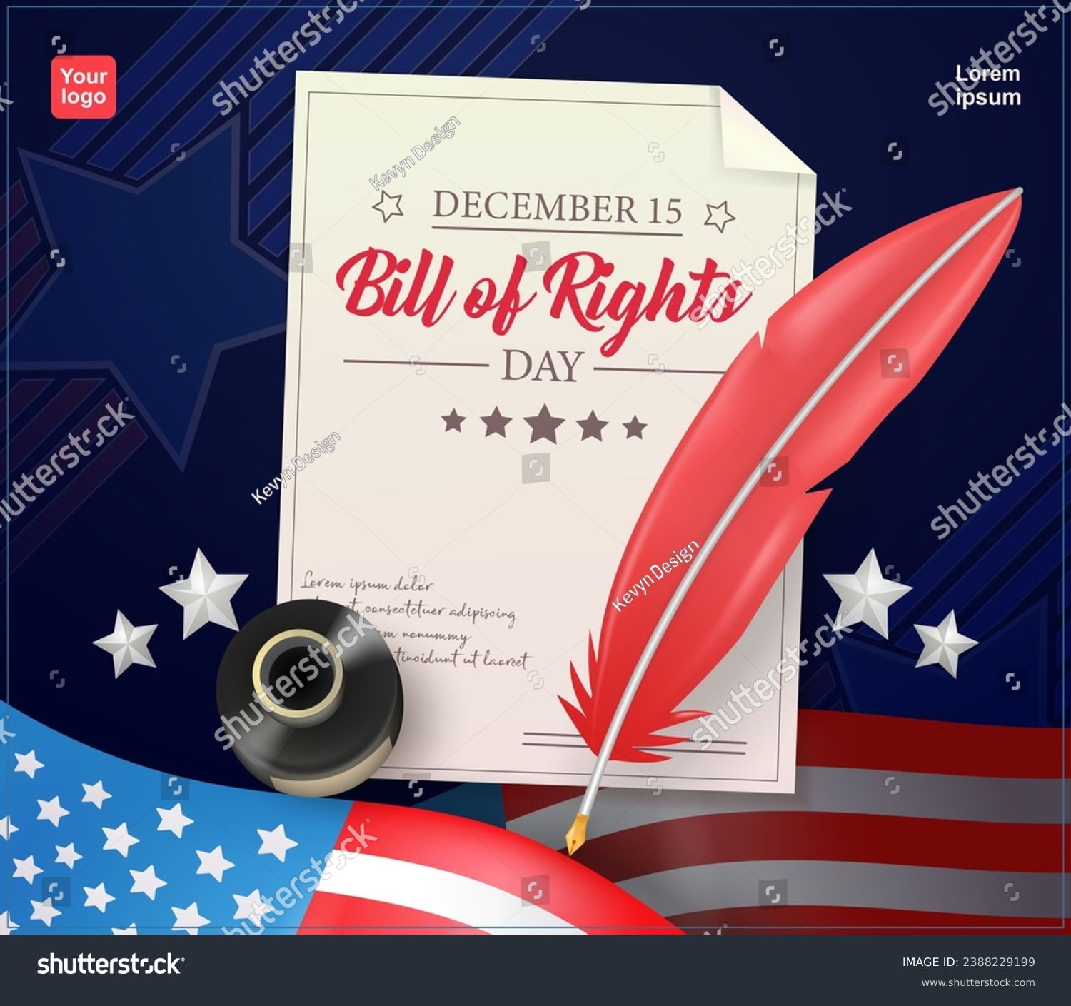 SVG of Bill of Rights Day, opening letter of the Constitution with pen, ink, stars and American Flag elements. 3d vector, suitable for events and politics svg
