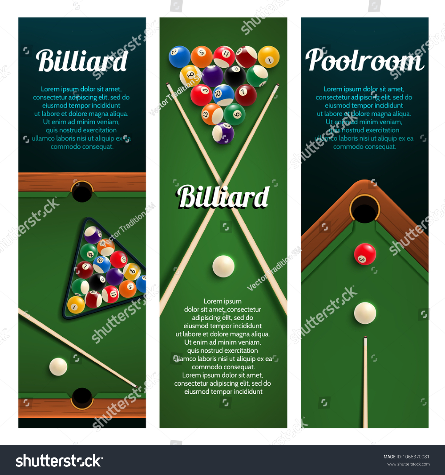SVG of Billiards sport club and pool room banner set. Pool or snooker table with crossed billiard cues, ball and decorative corner pocket for billiards tournament or competition event invitation flyer design svg