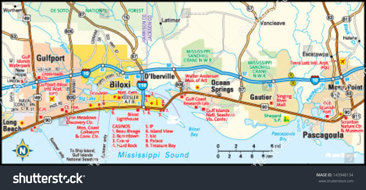 Stock Vector Biloxi Mississippi Area Map 143948134 