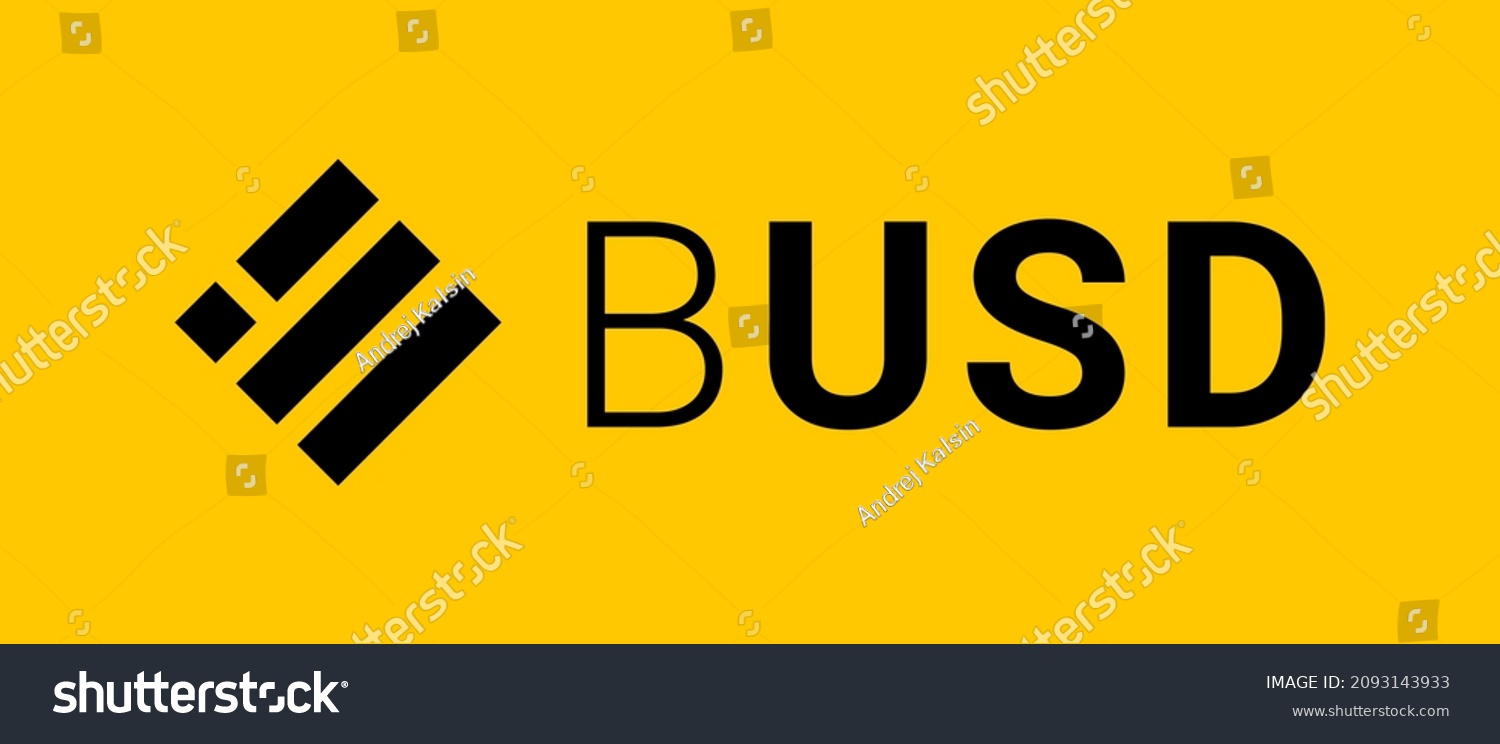 SVG of Binance USD coin flat black with yellow icon. BUSD lettering. Vector illustration.  svg