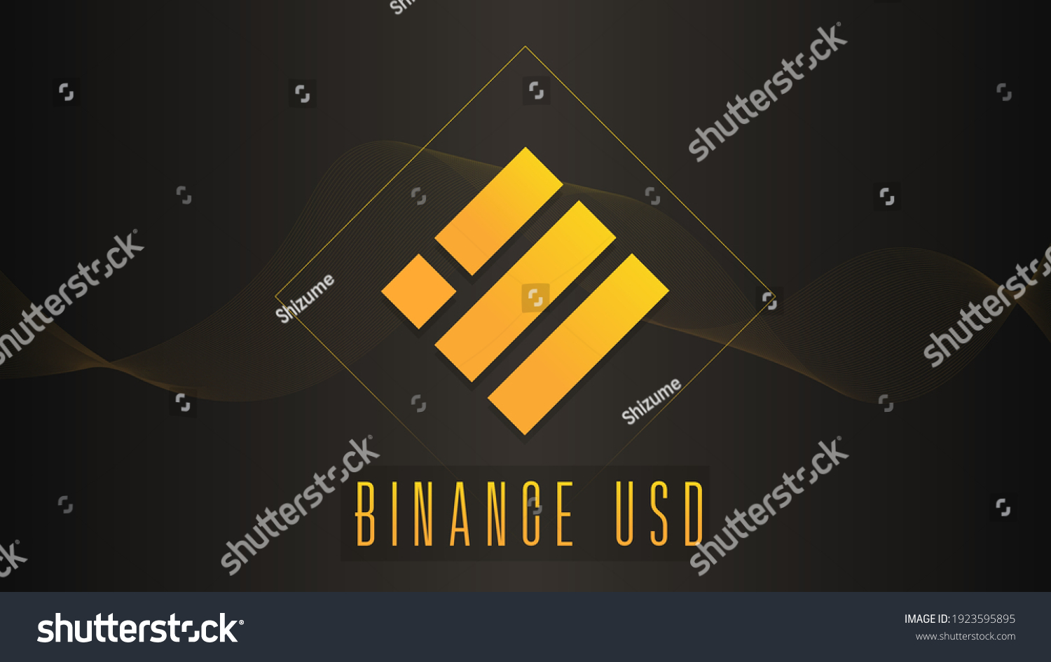 SVG of Binance USD cryptocurrency colorful gradient logo on dark background with thin line wave. svg