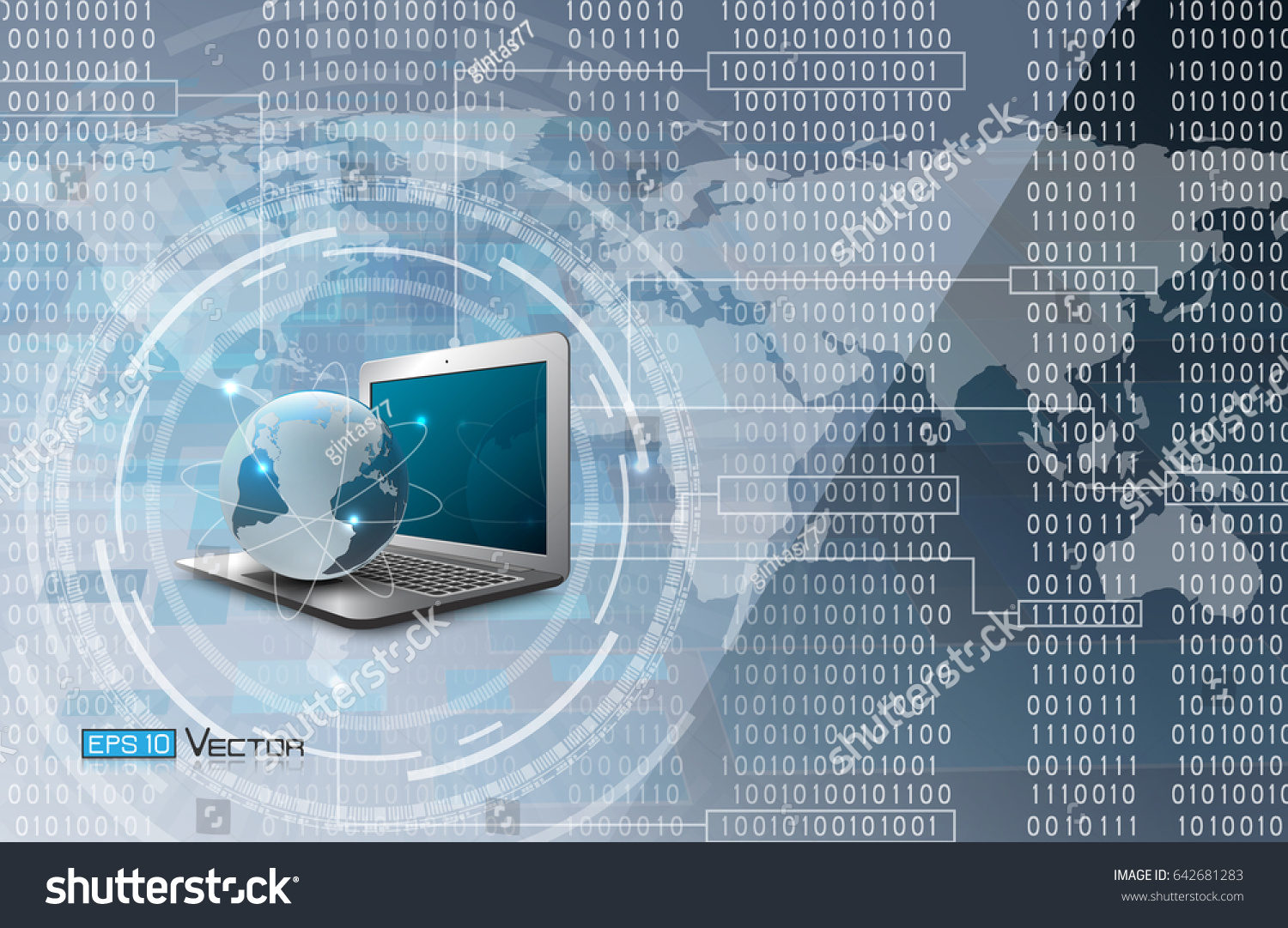 Binary Code Background Computer Laptop Sphere Stock Vector