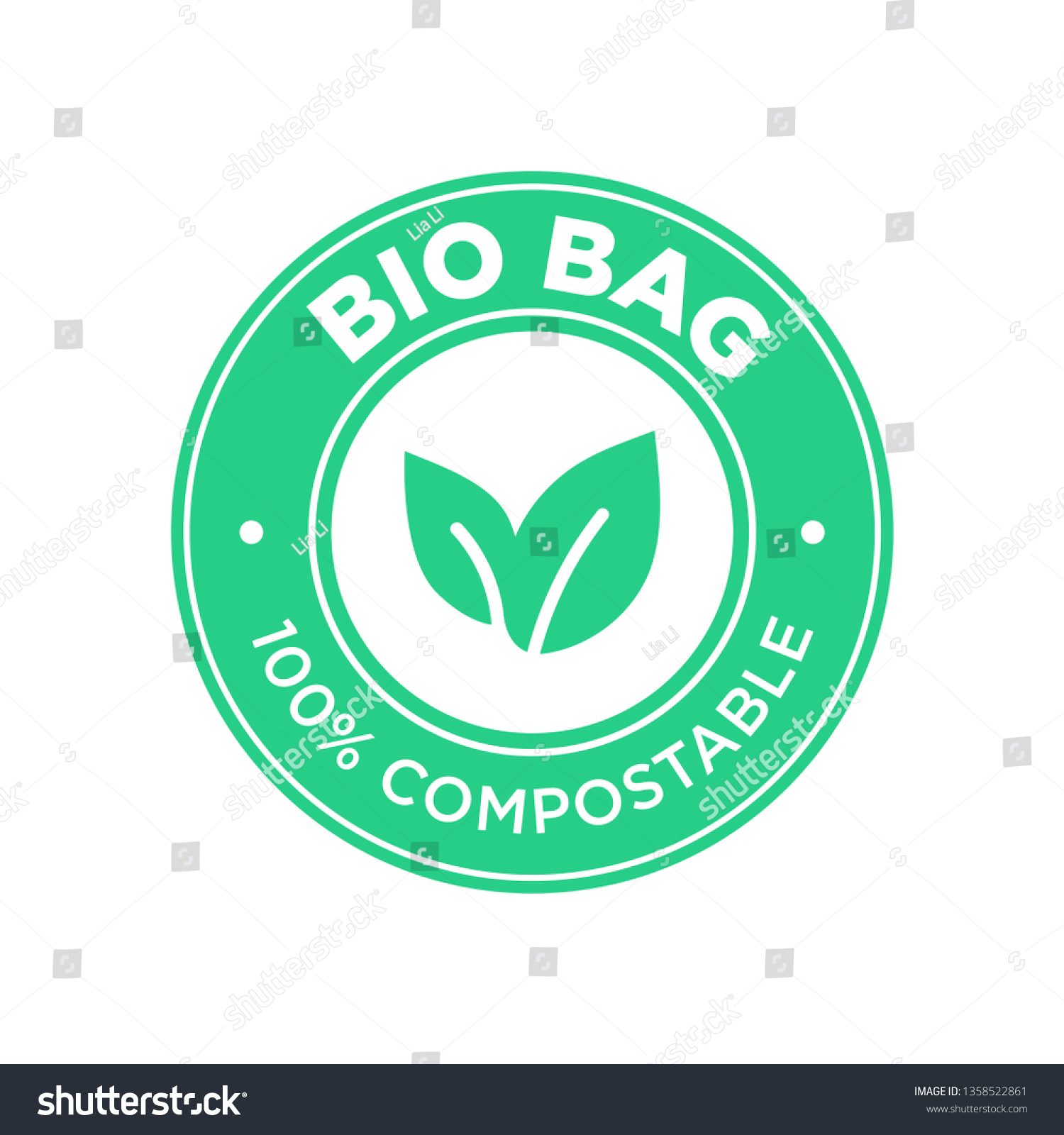 SVG of Bio Bag 100% Compostable. Round and green symbol. svg