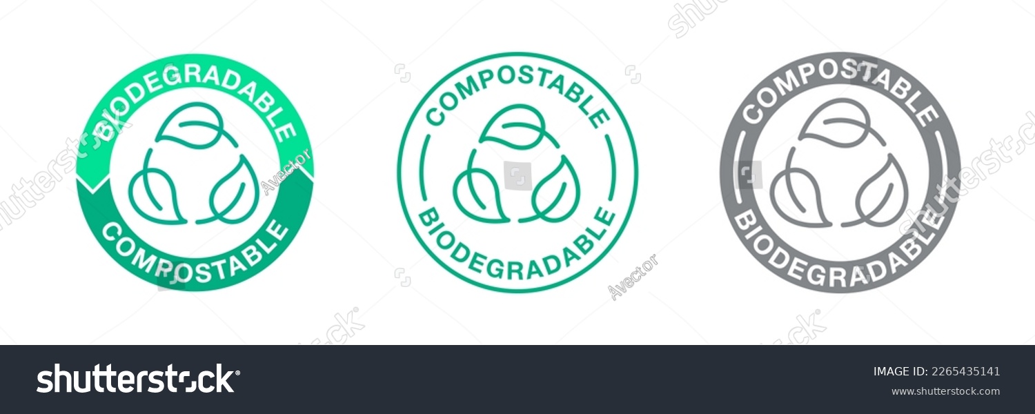 SVG of Biodegradable compostable eco friendly stamp icon. Green leaf bio recyclable and degradable package label for organic plastic free bag, bottle package. Vector compost logo svg