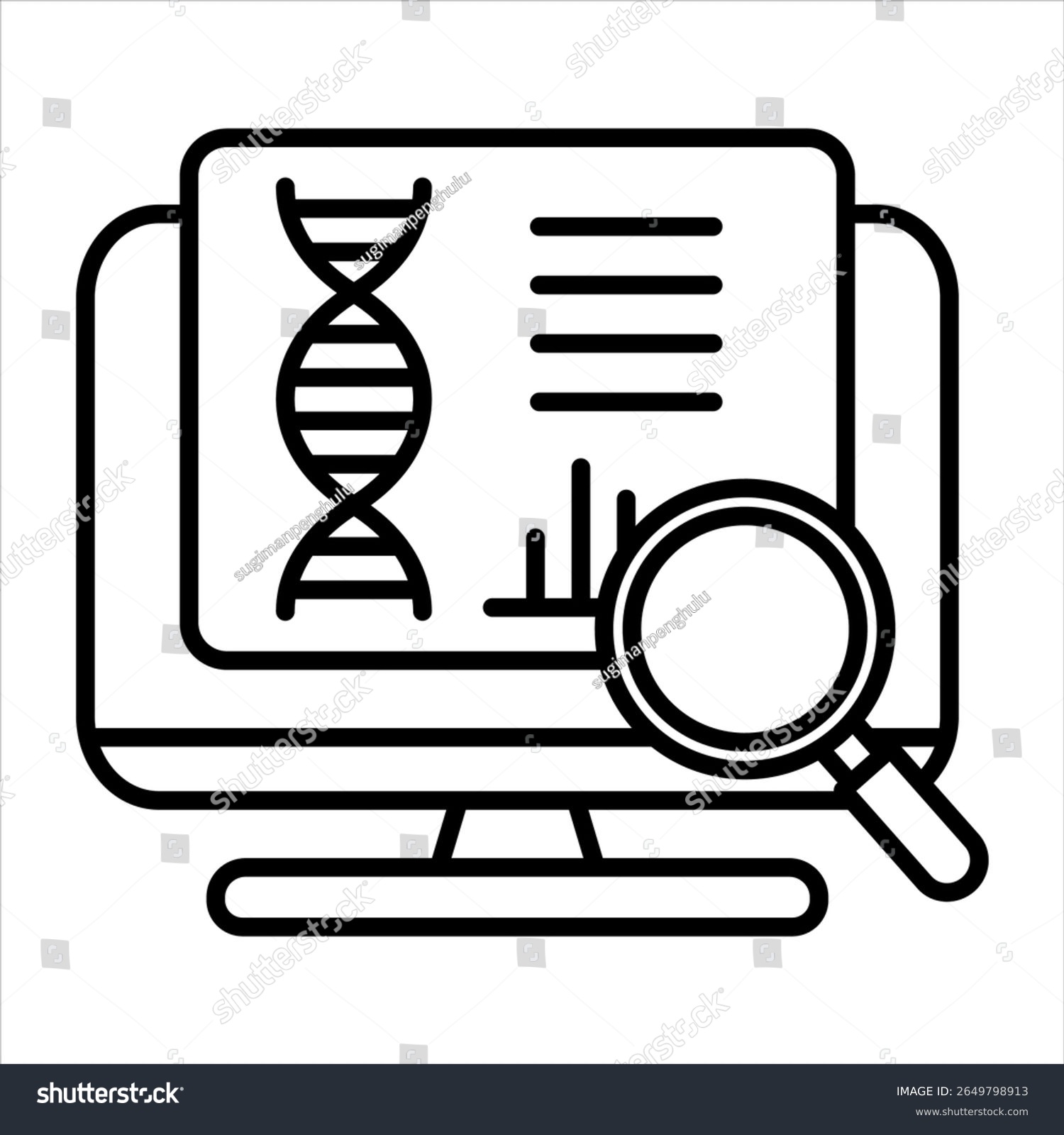 dna analysis on computer screen, black outline clip art preview