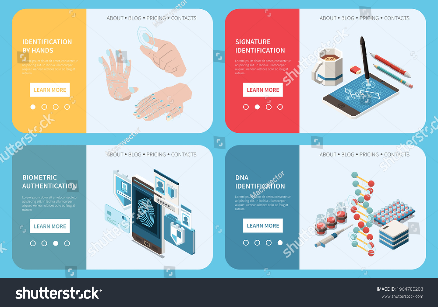 SVG of Biometric authentication isometric set of horizontal banners with personal id images editable text and clickable buttons vector illustration svg