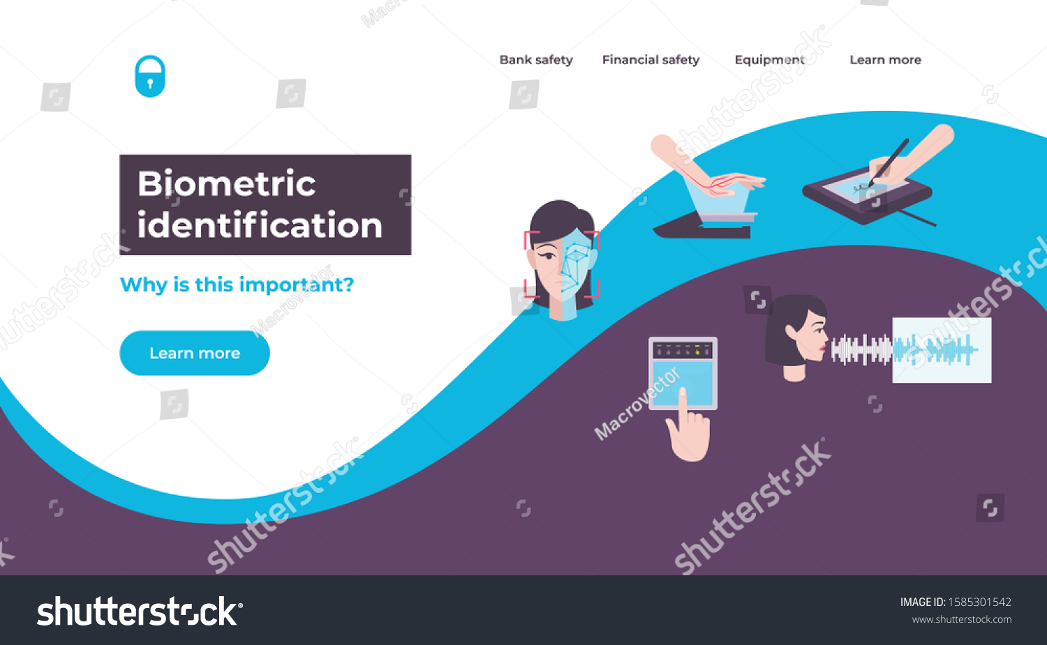 SVG of Biometric scanner web page with clickable links and buttons editable text and icons of biometric data vector illustration svg