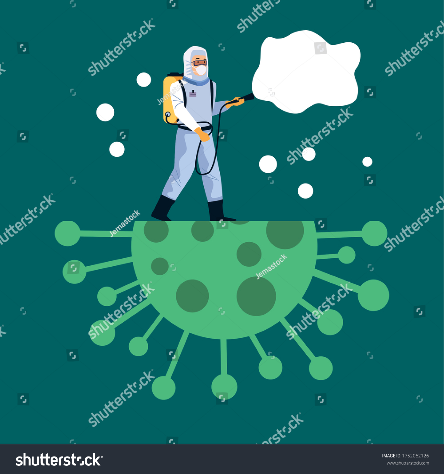 Biosafety Worker Sprayer Disinfectant Covid19 Particle Stock Vector ...