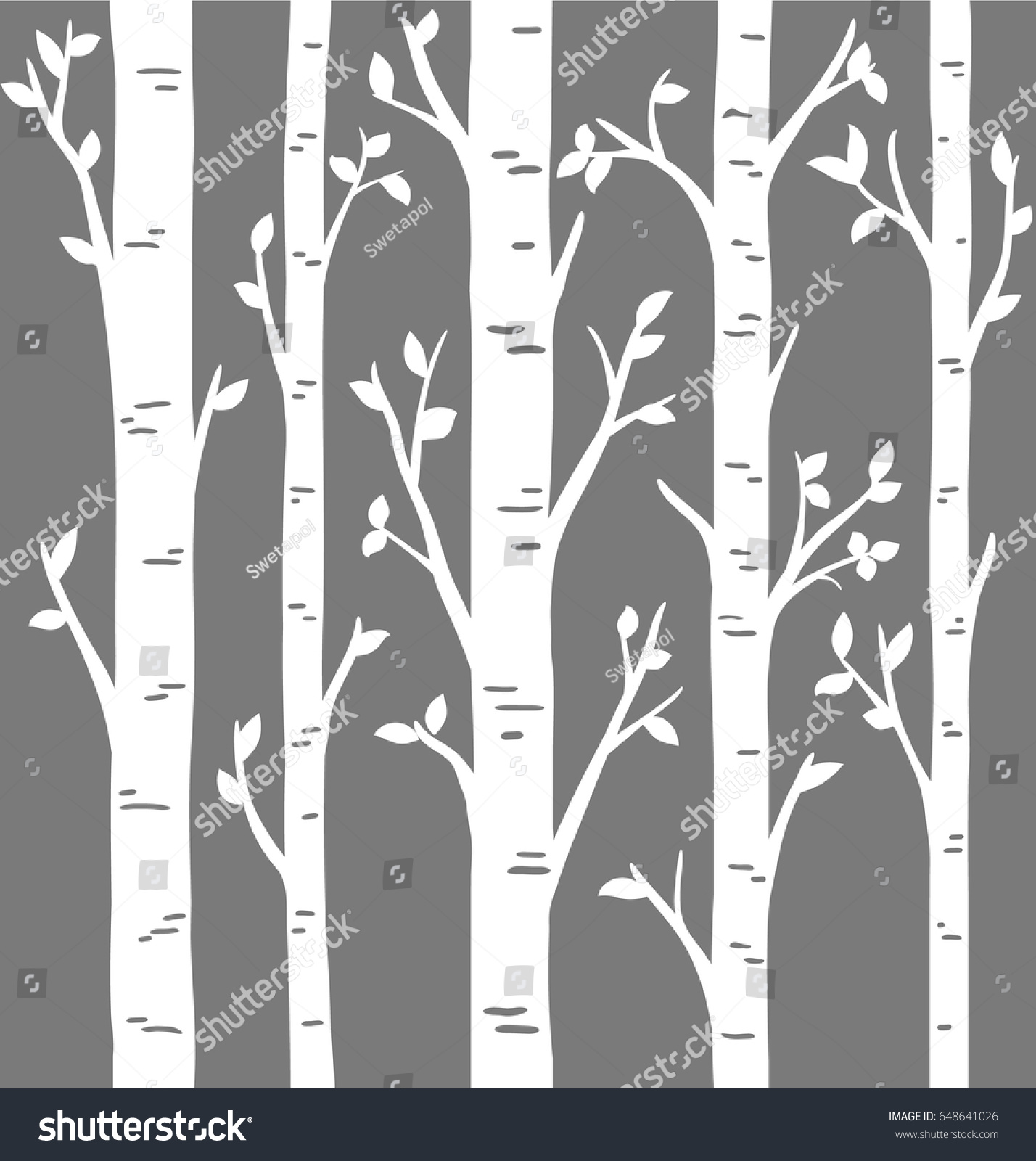 SVG of Birch Grove background for your design. Vector birch or aspen trees with leaves. Set of laser cut birch trees. Pattern suitable for laser cutting or print.  svg
