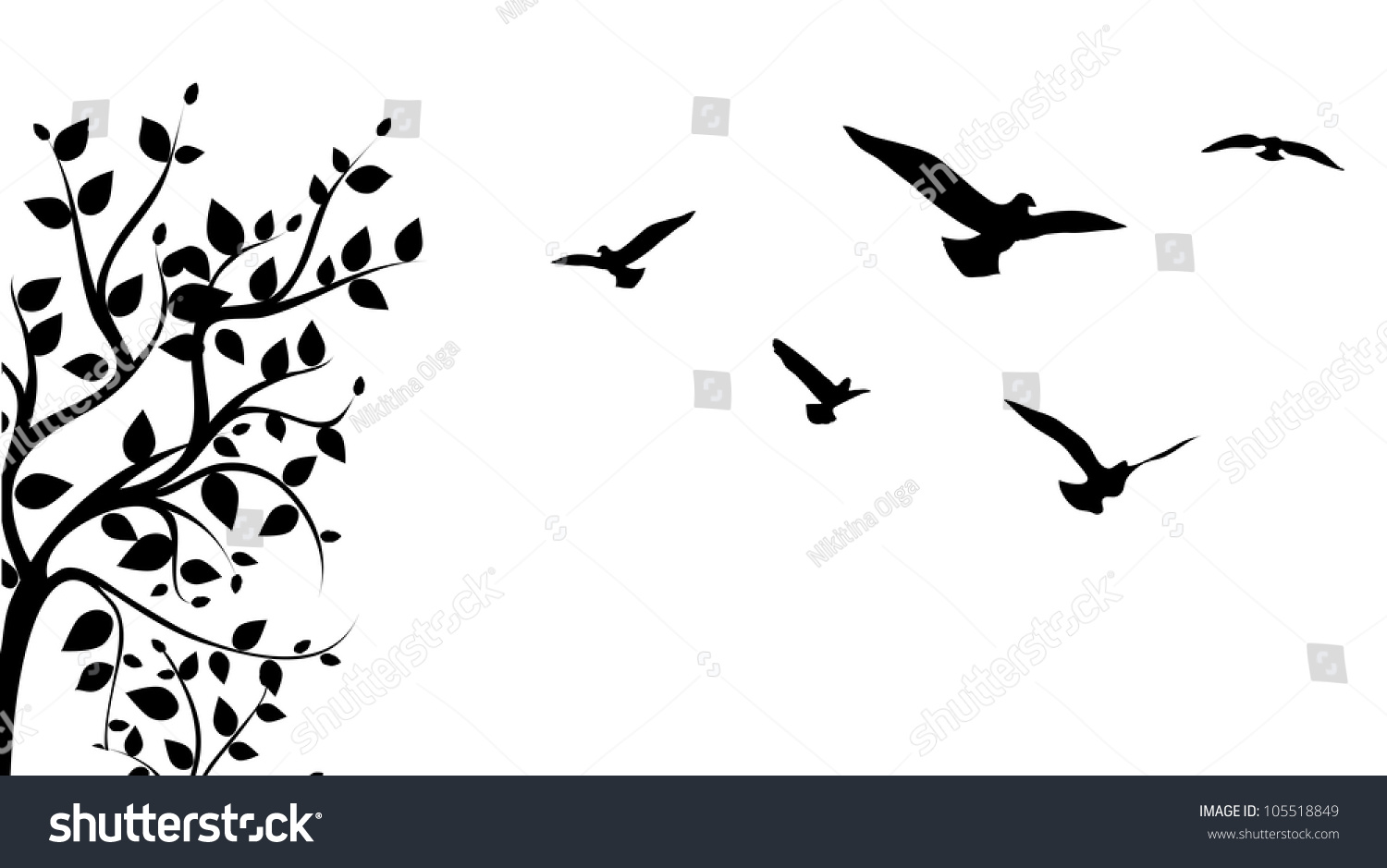 Bird Flying Around A Tree Branch, Vector - 105518849 : Shutterstock