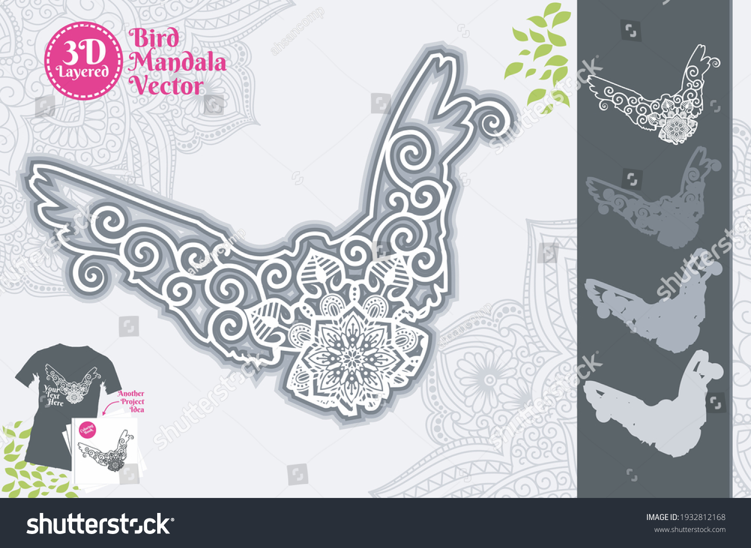 Download Bird Mandala Svg 3d Layered Stock Vector Royalty Free 1932812168