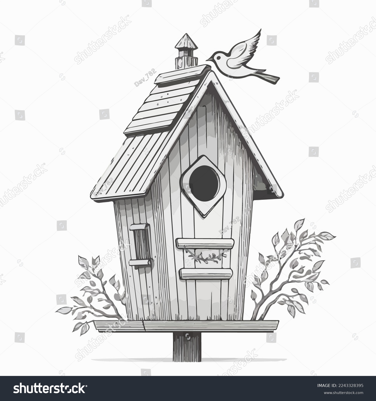 recommend clip art: Birdhouse on a white background. Vector illustration of hand drawn birdhouse outline