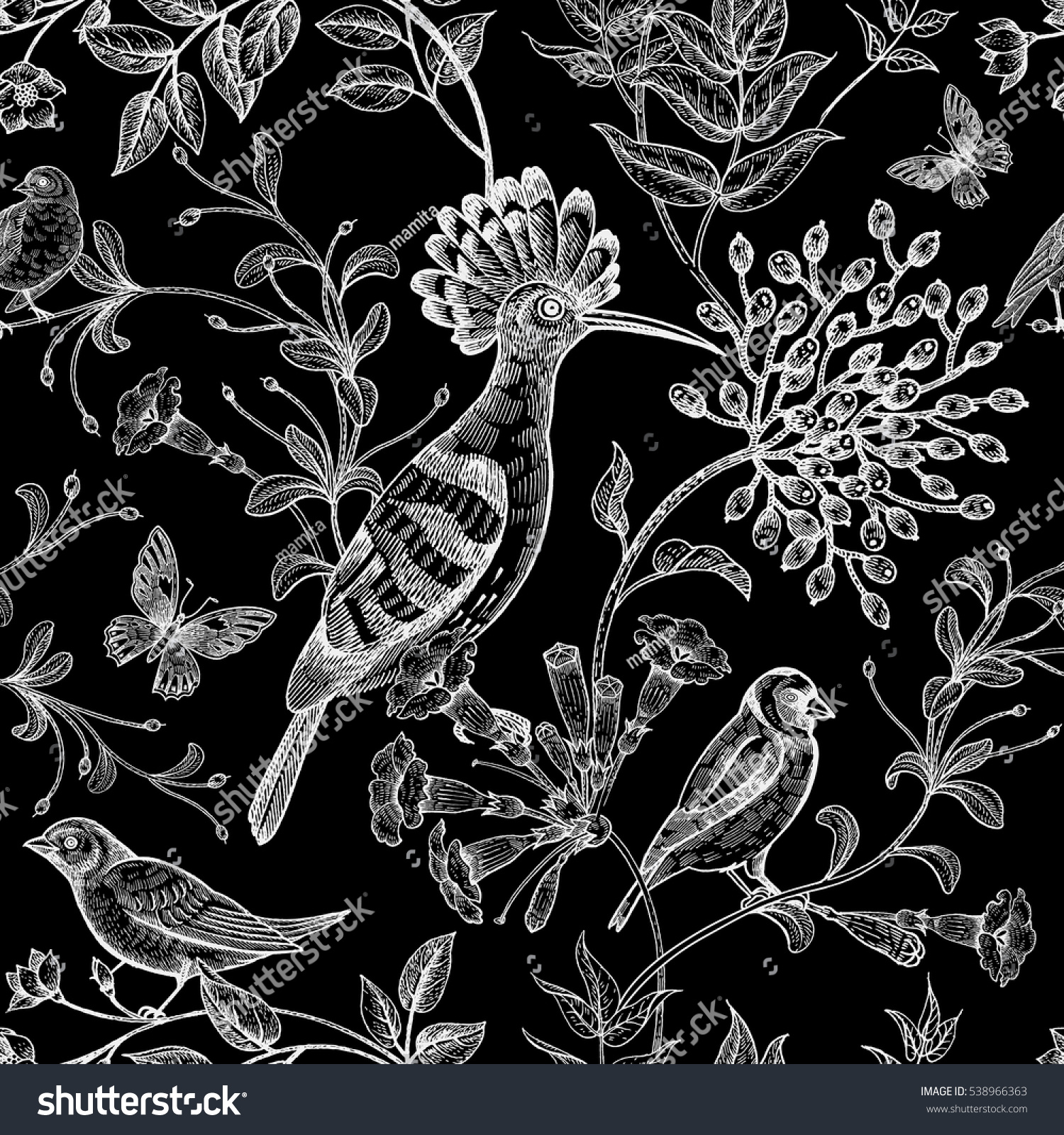 Birds Flowers Vector Illustration Unusual Motives Vector De Stock