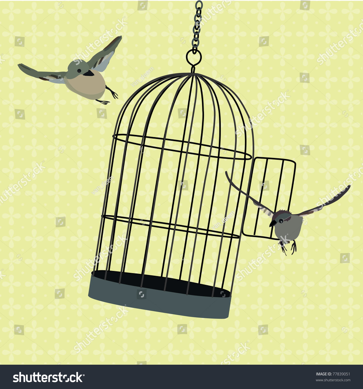 Birds Flying Around Jiggling Cage Stock Vector 77839051 : Shutterstock