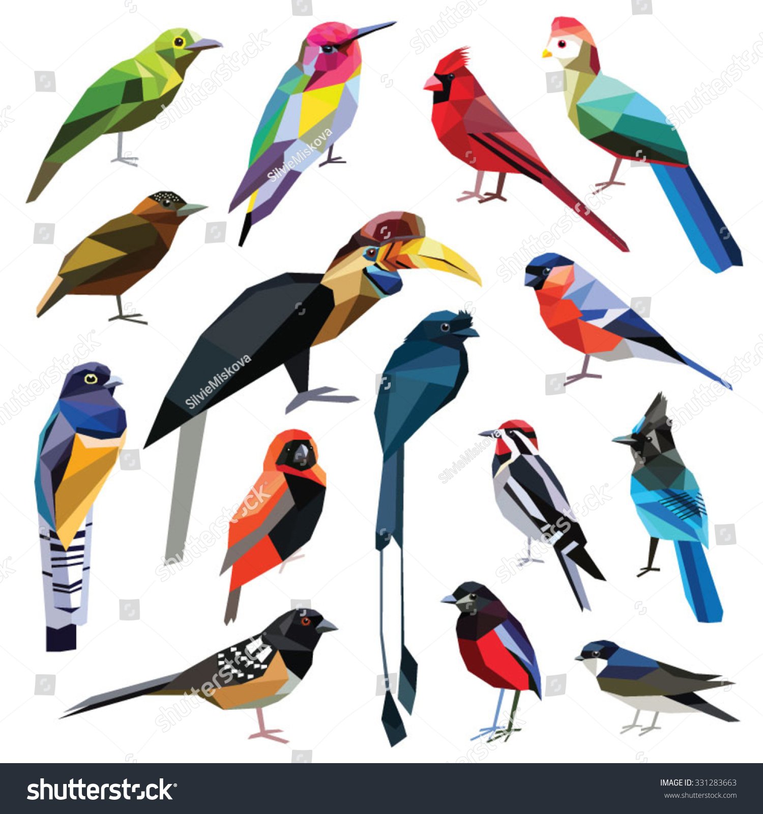 Birds Set Colorful Low Poly Design Isolated On White Background. Stock ...