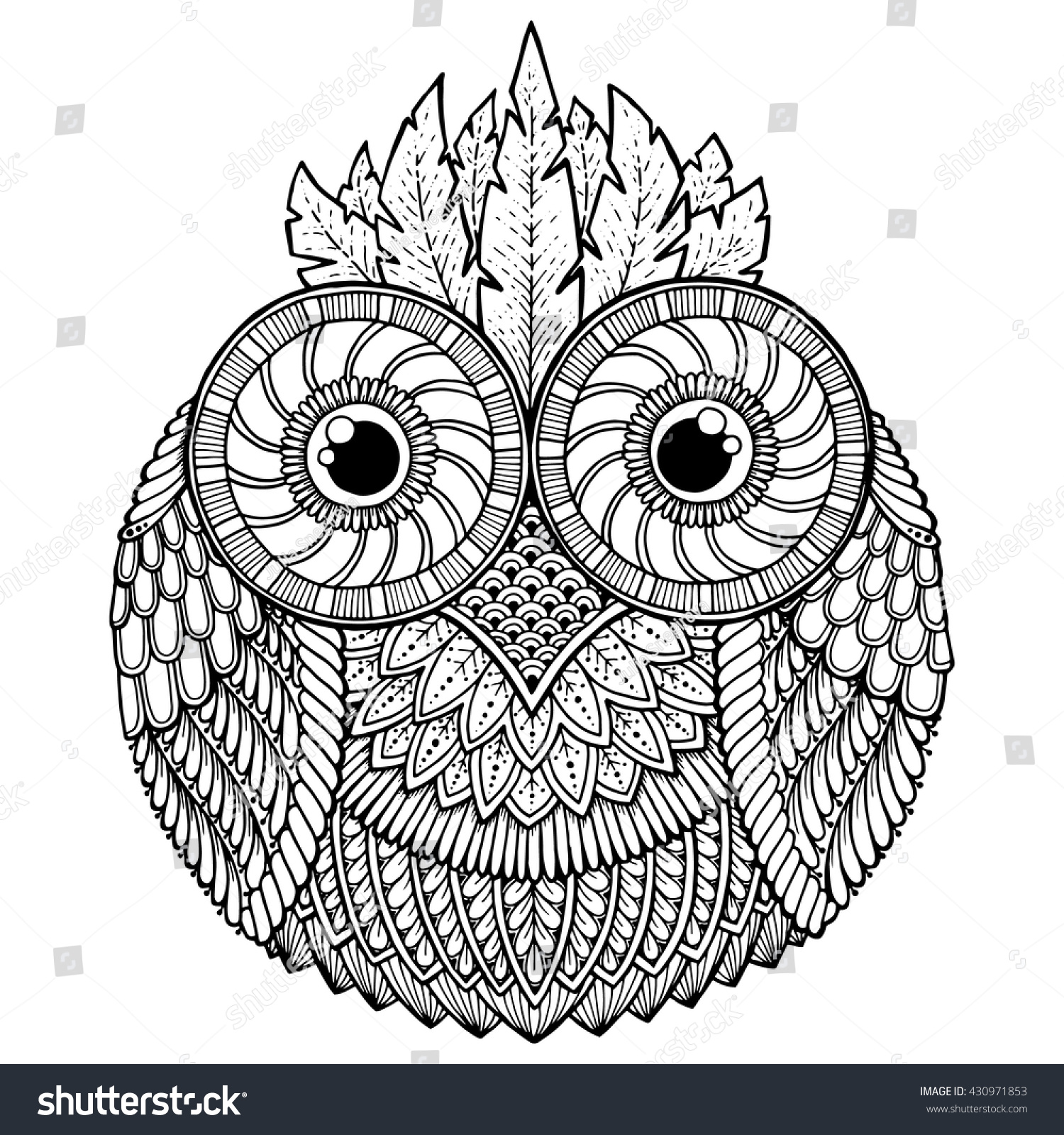 Birds Theme Owl Black White Mandala Stock Vector 430971853 - Shutterstock