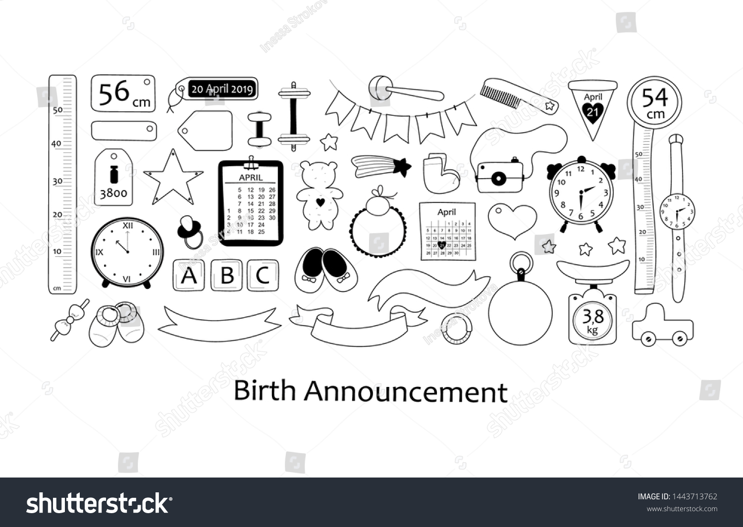 SVG of Birth announcement. Vector set with hand drawn elements.  svg