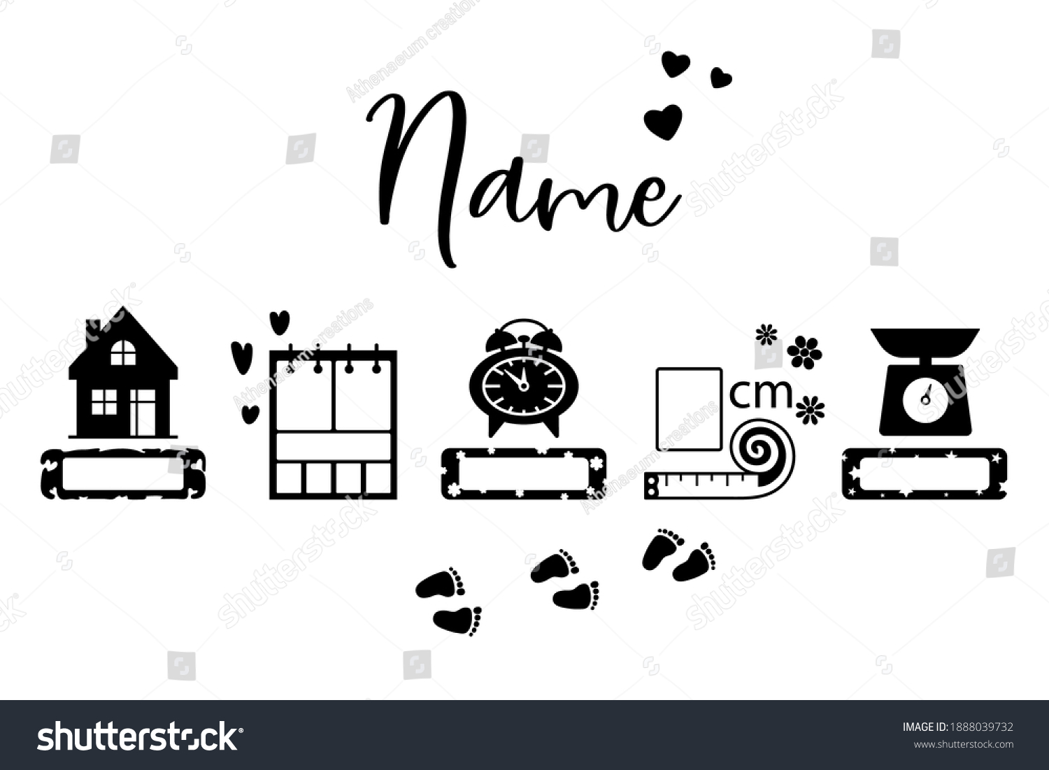 SVG of Birth Stats icons. Birth Announcement design. Baby Stats vector illustration. Set with hand drawn elements for decorating albums, metrics, posters and invitation cards for baby. svg