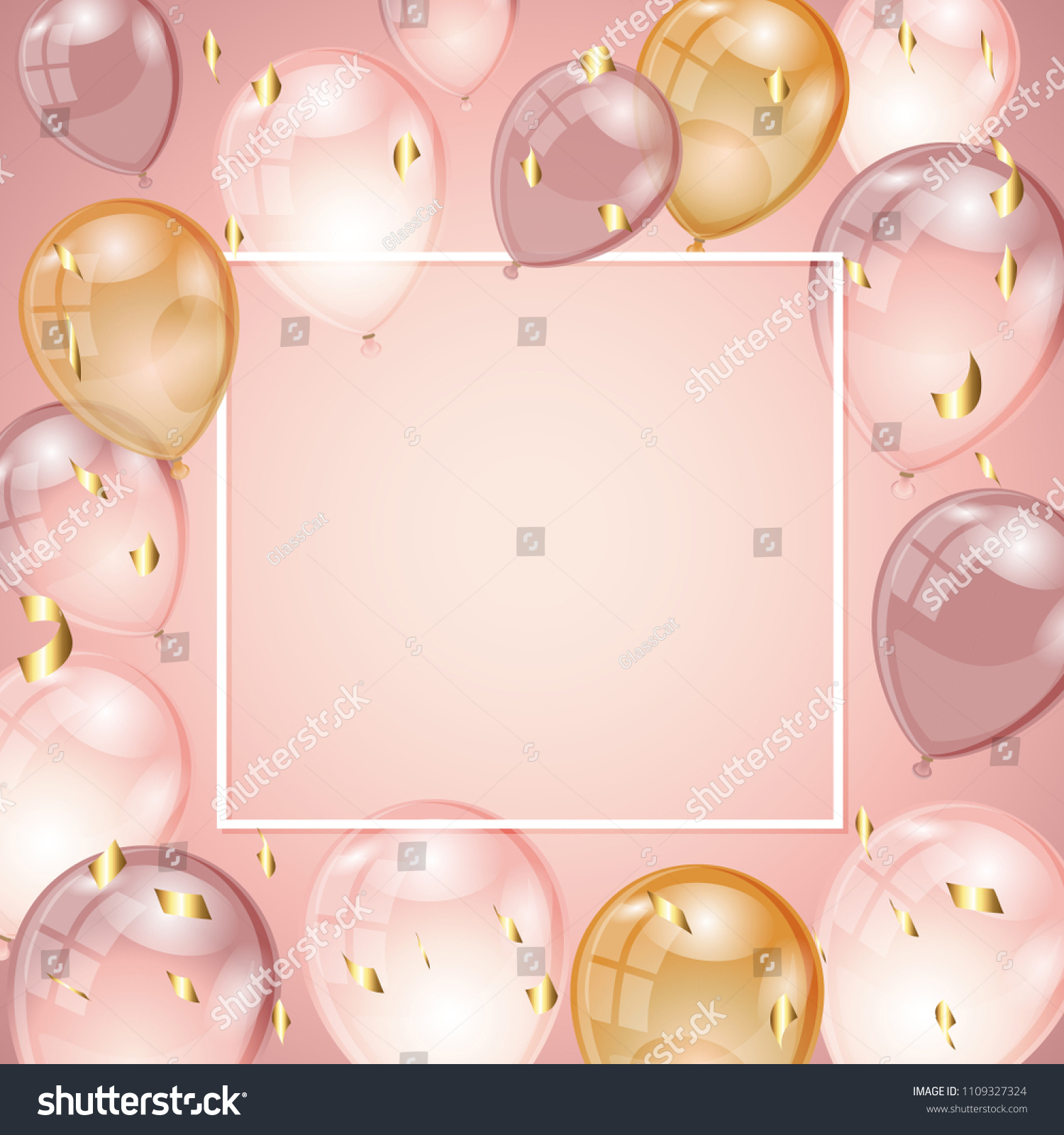 Birthday Background Rose Gold Balloons Golden Stock Vector