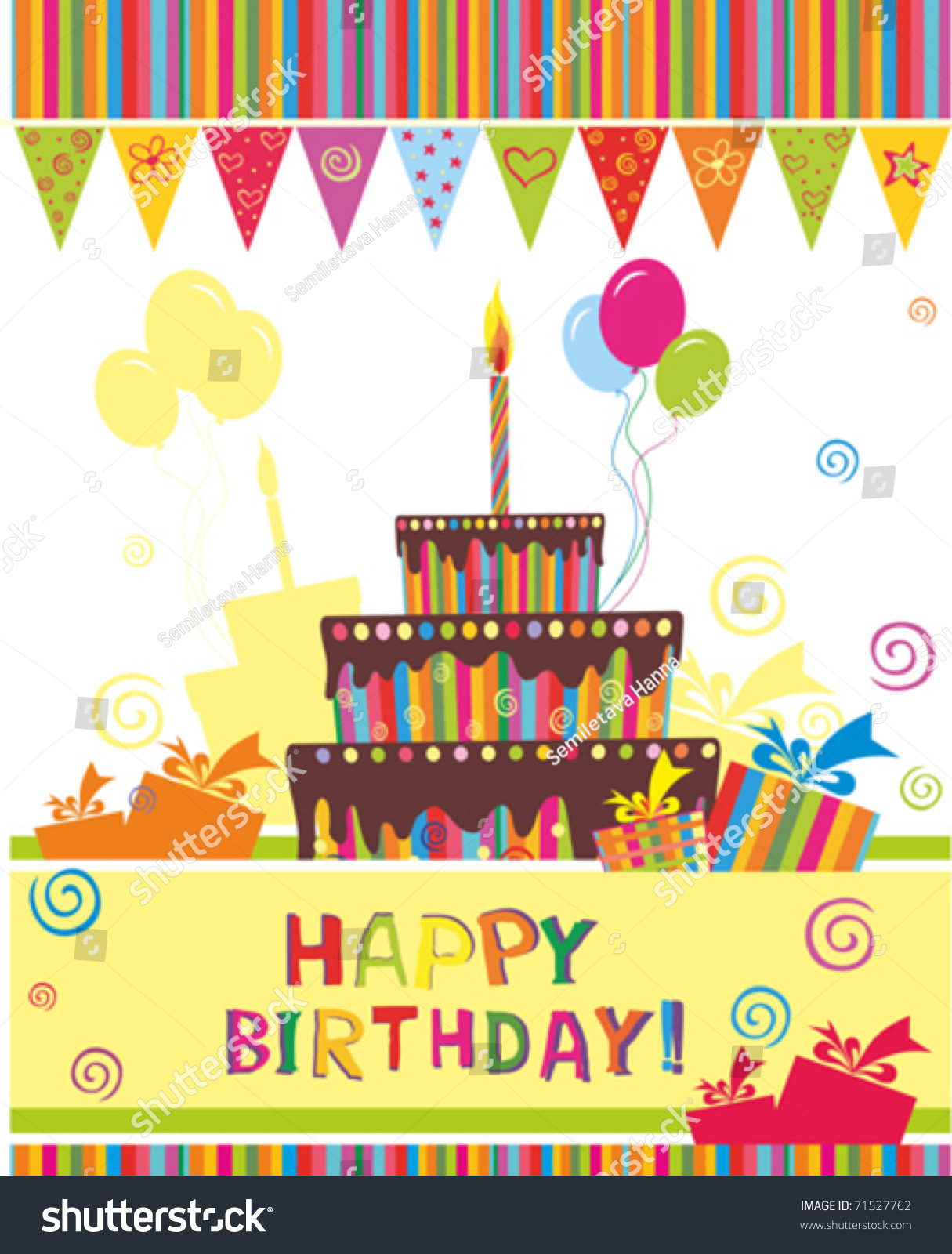 Birthday Cake Card Stock Vector Illustration 71527762 : Shutterstock