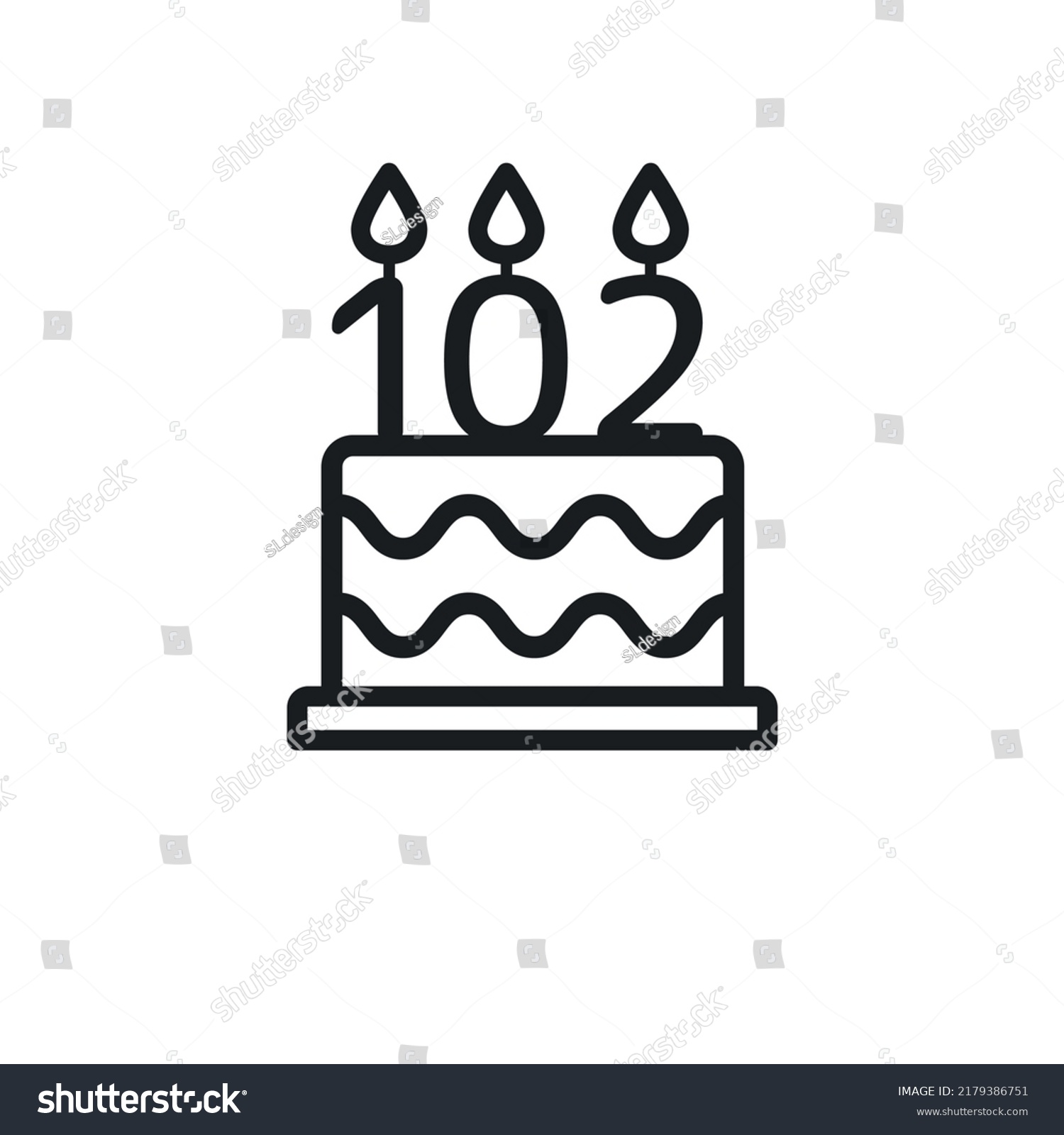SVG of Birthday cake line icon with candle number 102 (one hundred and two). Vector. svg