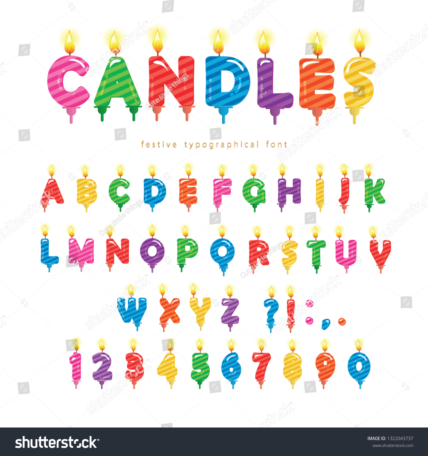 SVG of Birthday candles colorful font design. Bright festive ABC letters and numbers isolated on white. Vector svg