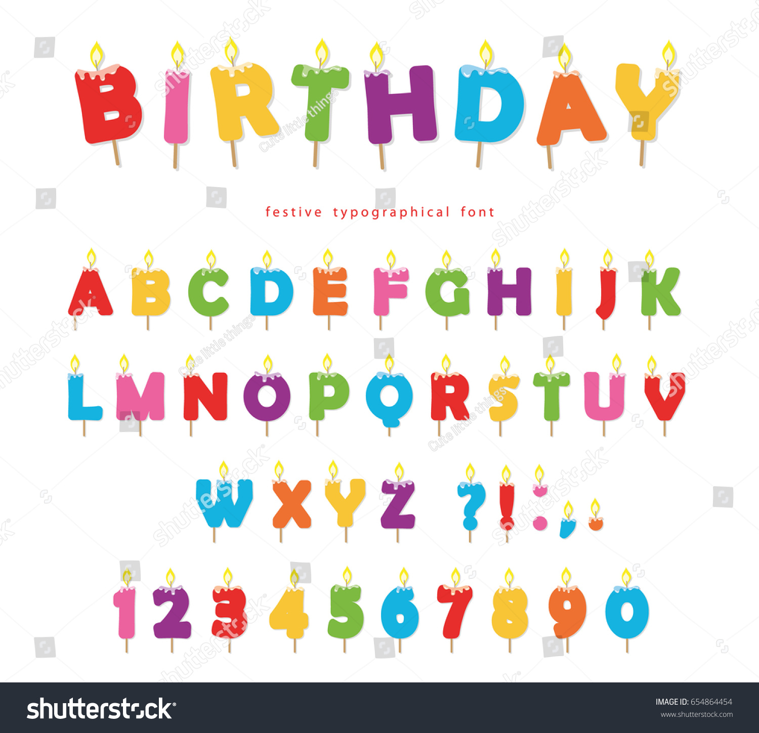 SVG of Birthday candles colorful font design. Bright festive ABC letters and numbers isolated on white. svg