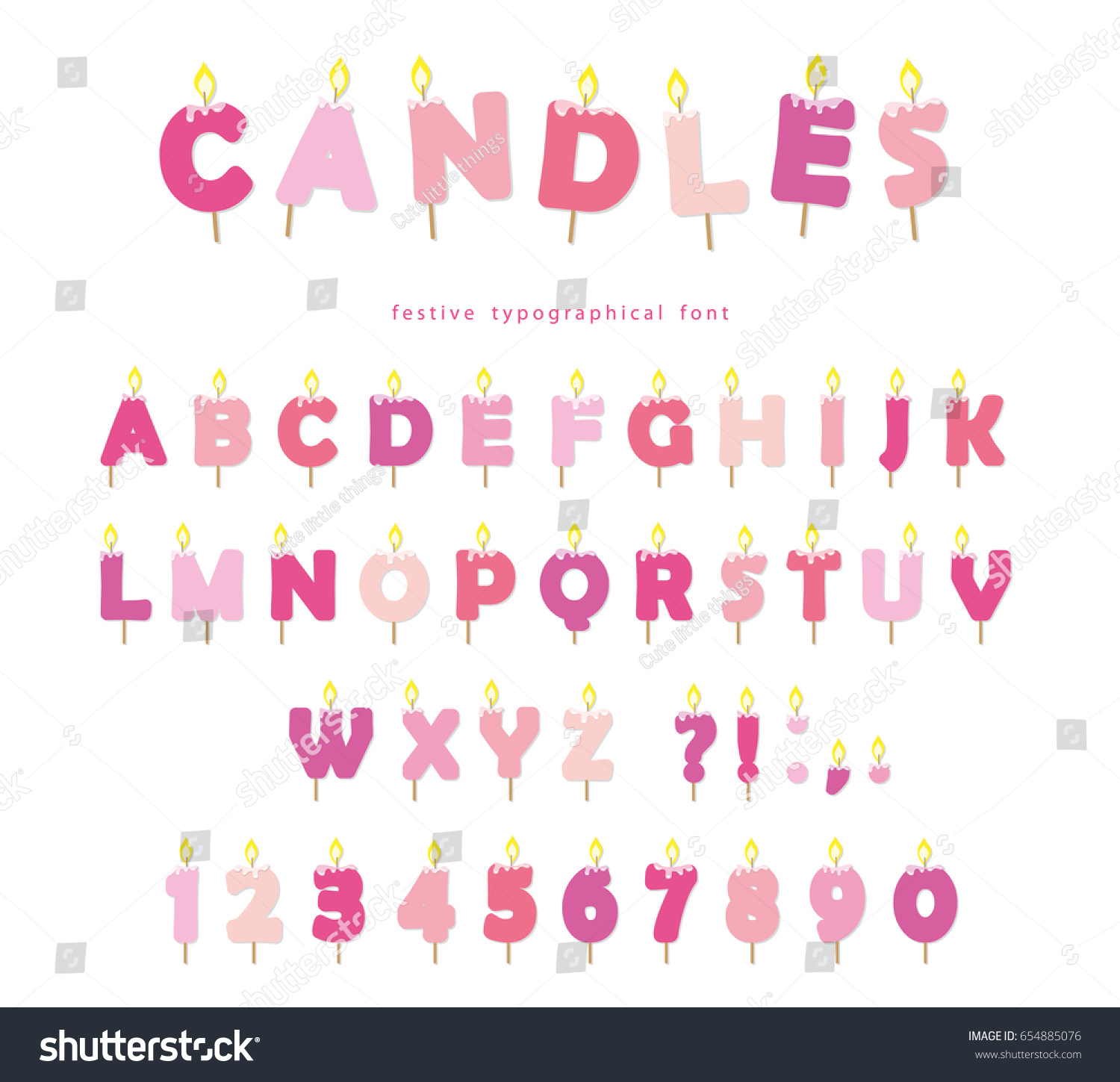 SVG of Birthday candles font design. ABC letters and numbers in pastel pink isolated on white. svg