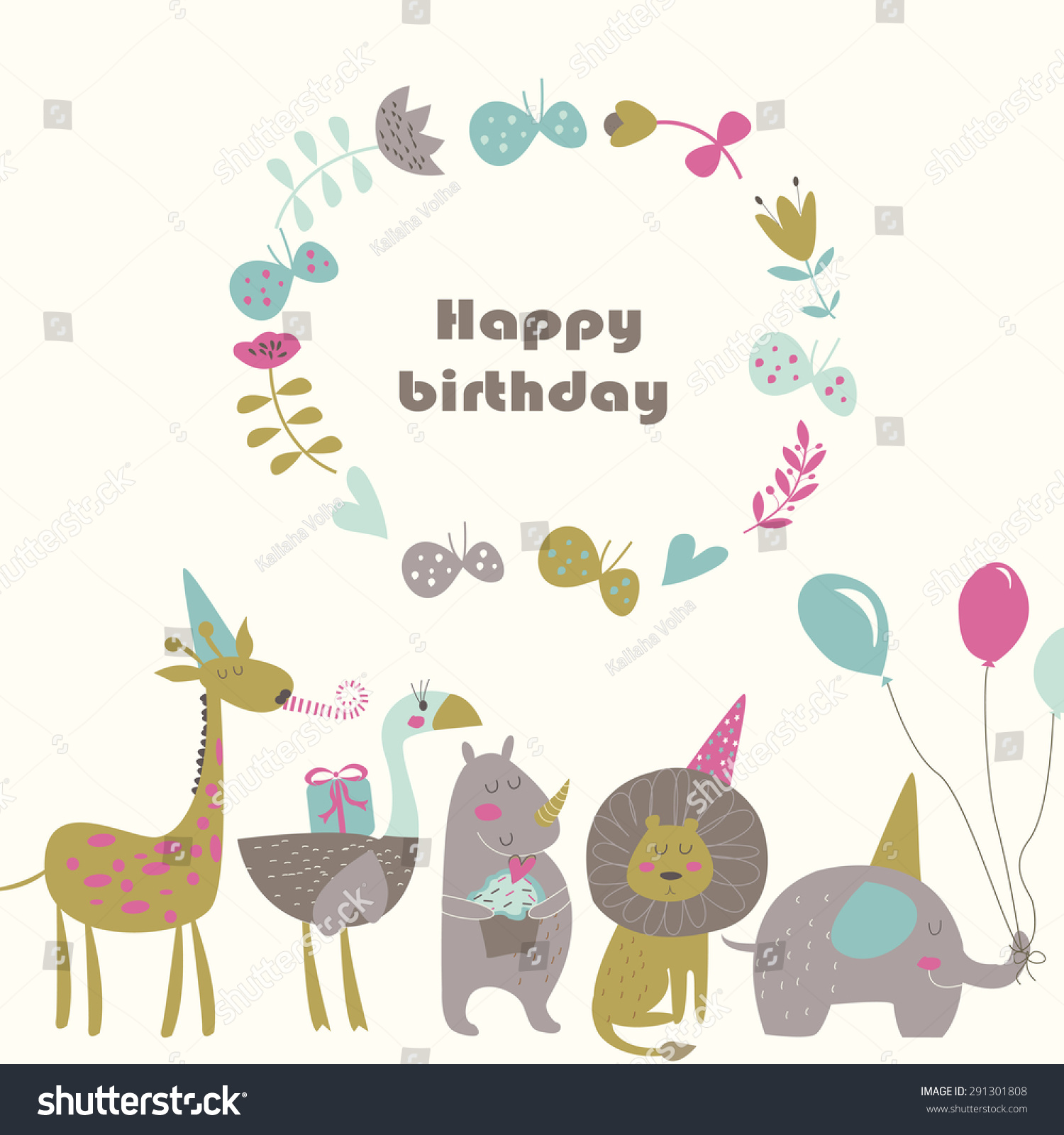 Birthday Card Africa Animals Cute Lion Stock Vector (Royalty Free ...