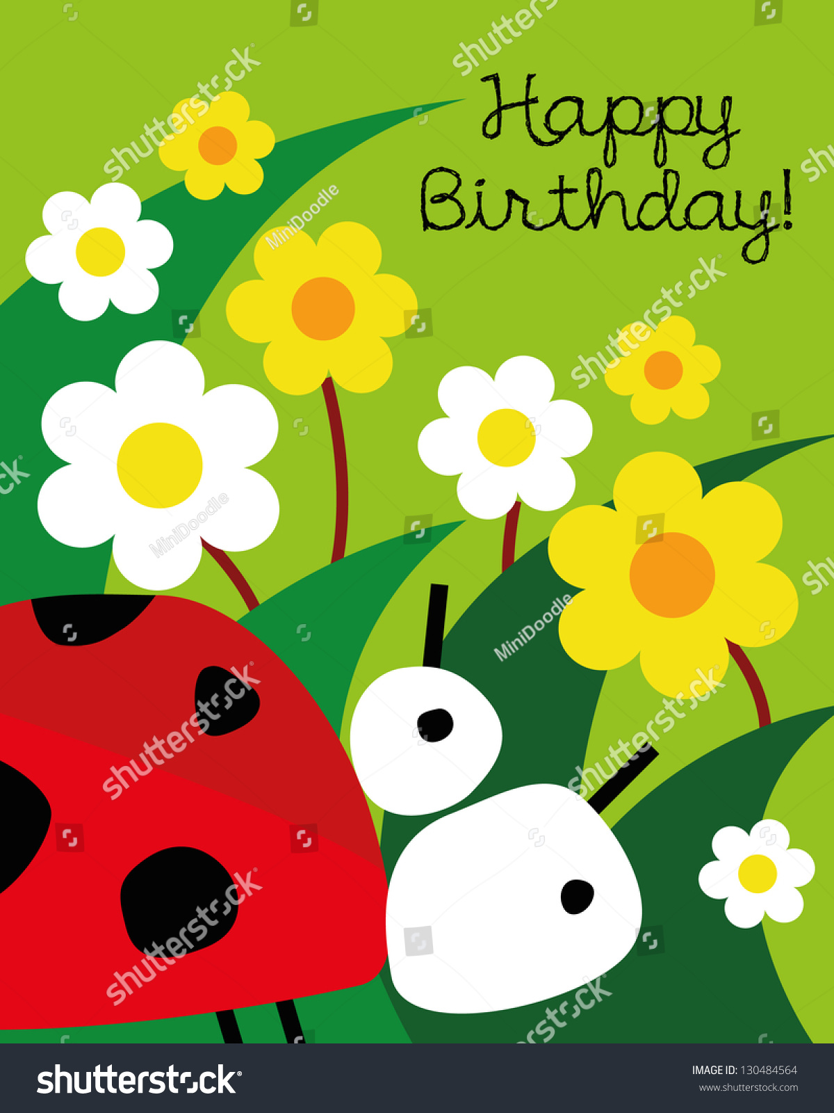 Birthday Card With Animal Character, Vector Illustration Of Cute ...