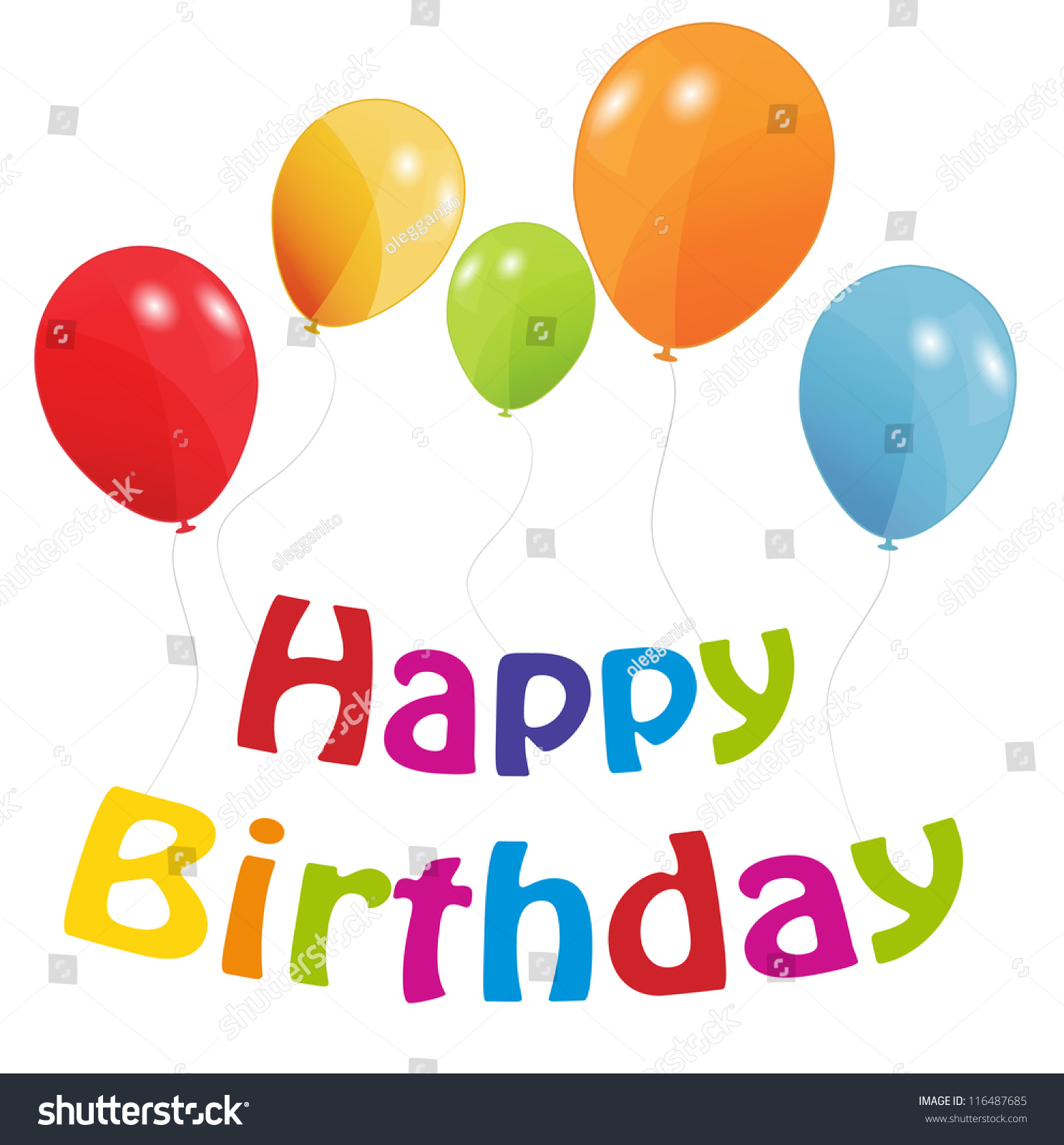 Birthday Card With Colored Balloons, Vector Illustration - 116487685 ...