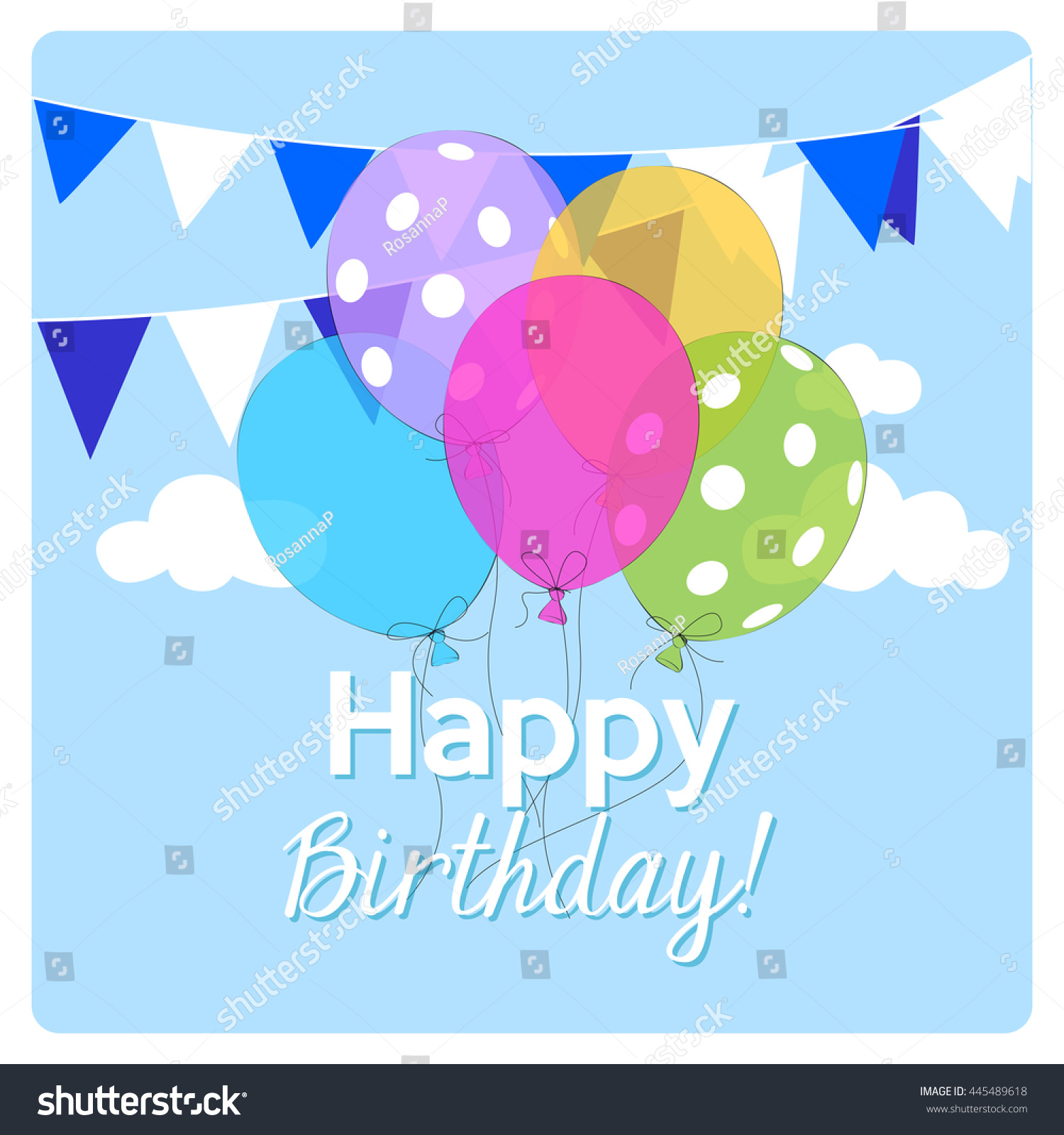 Birthday Card With Colorful Balloons, Decorations And Best Wishes On ...