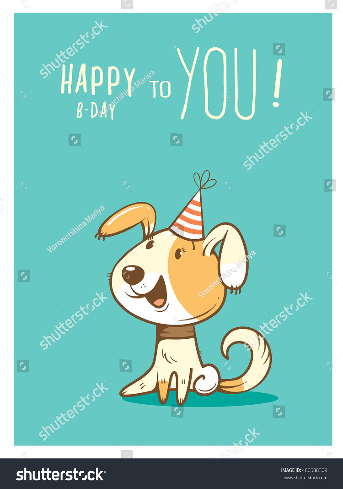 Birthday Card Cute Cartoon Dog Party Stock Vector 480538309 - Shutterstock