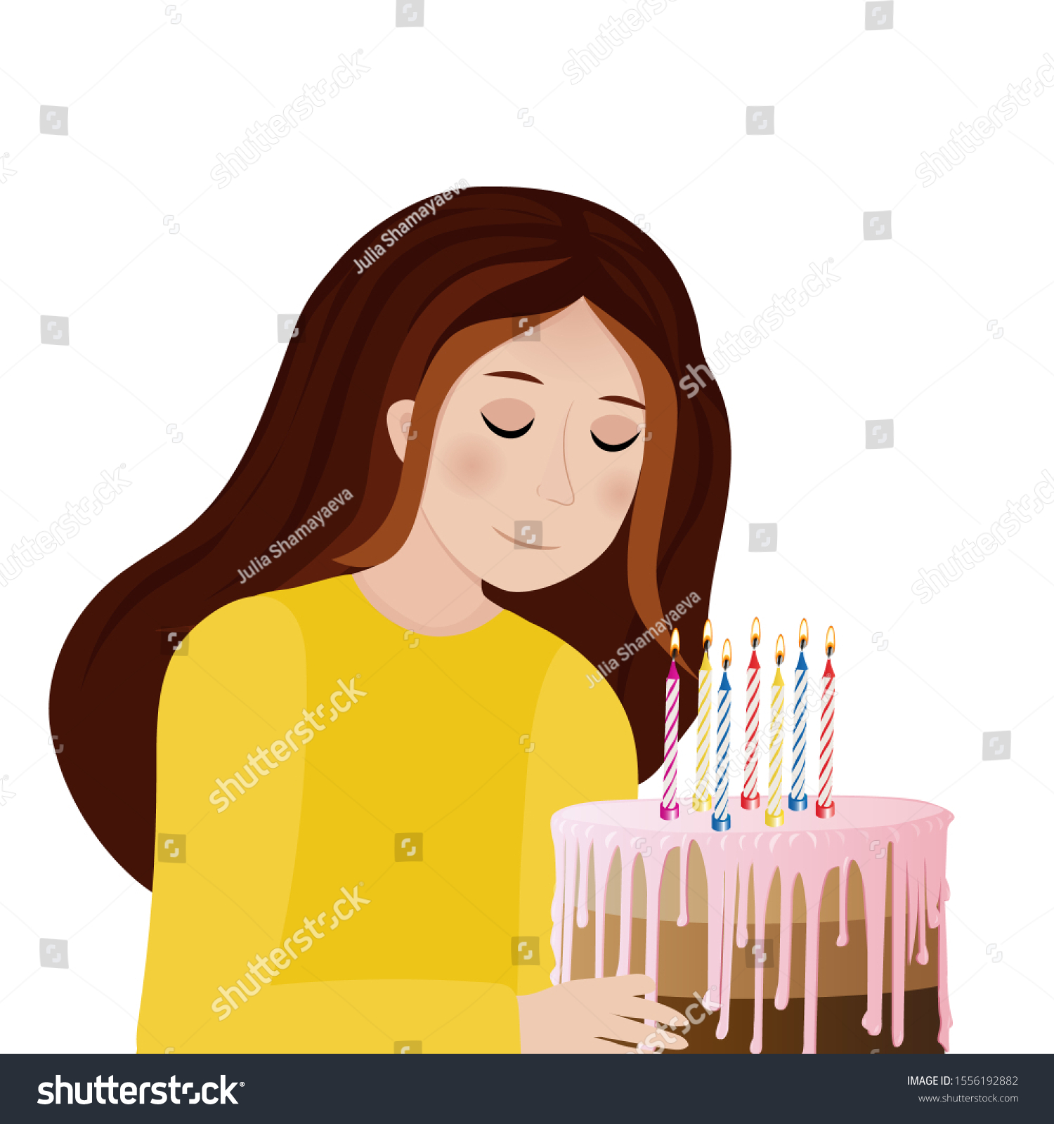 Birthday Card Woman Blowing Out Candles Stock Vector Royalty Free