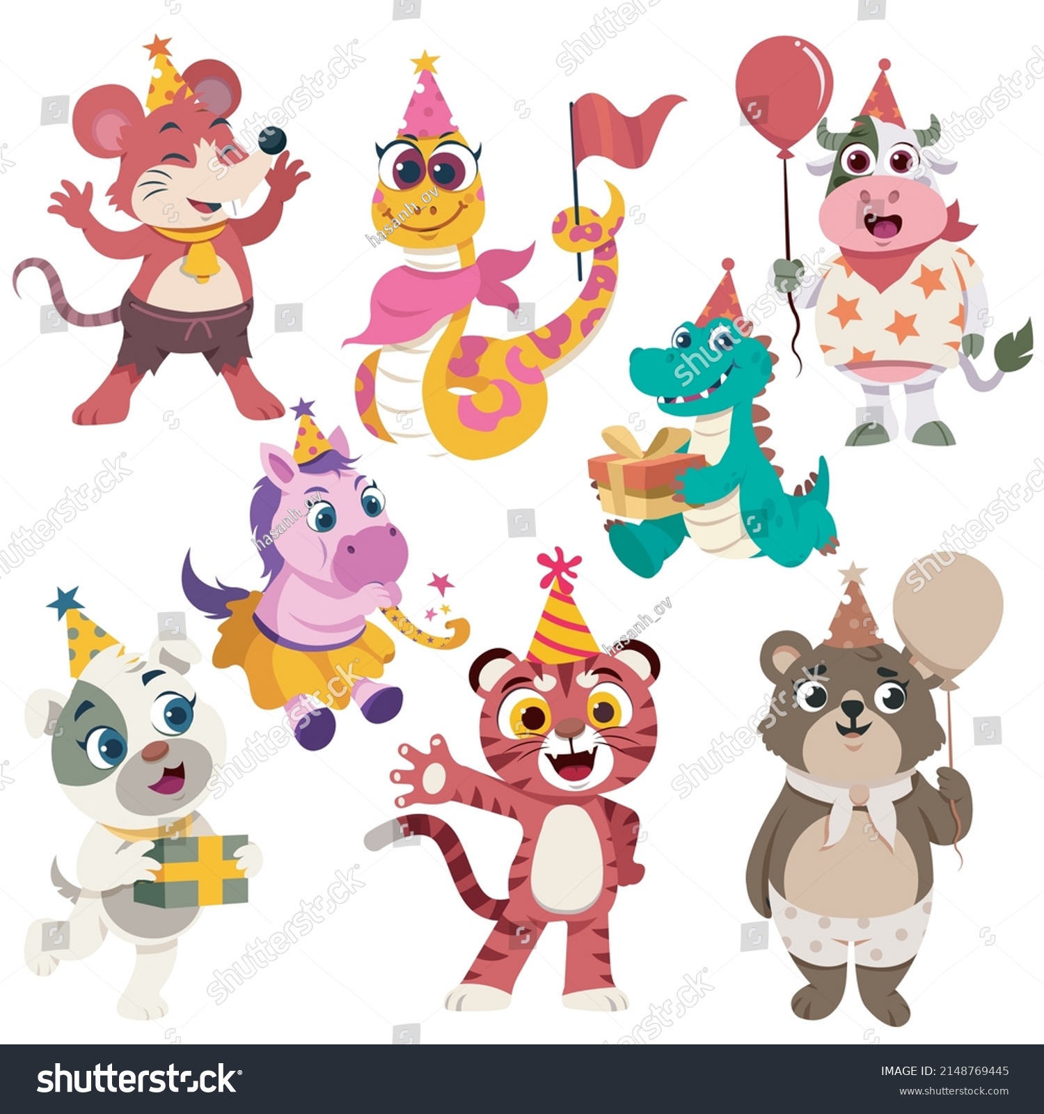 SVG of Birthday decor icons cute stylized animals cartoon characters SVG svg