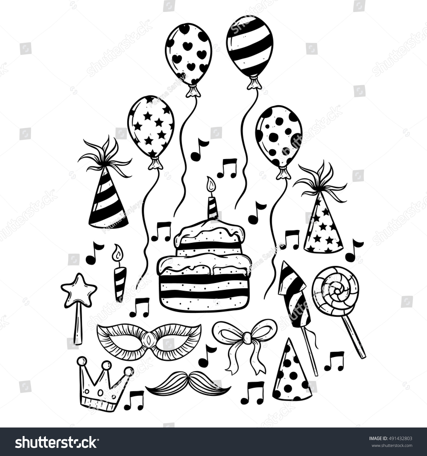 Birthday Elements Collection Using Doodle Art Stock Vector Royalty