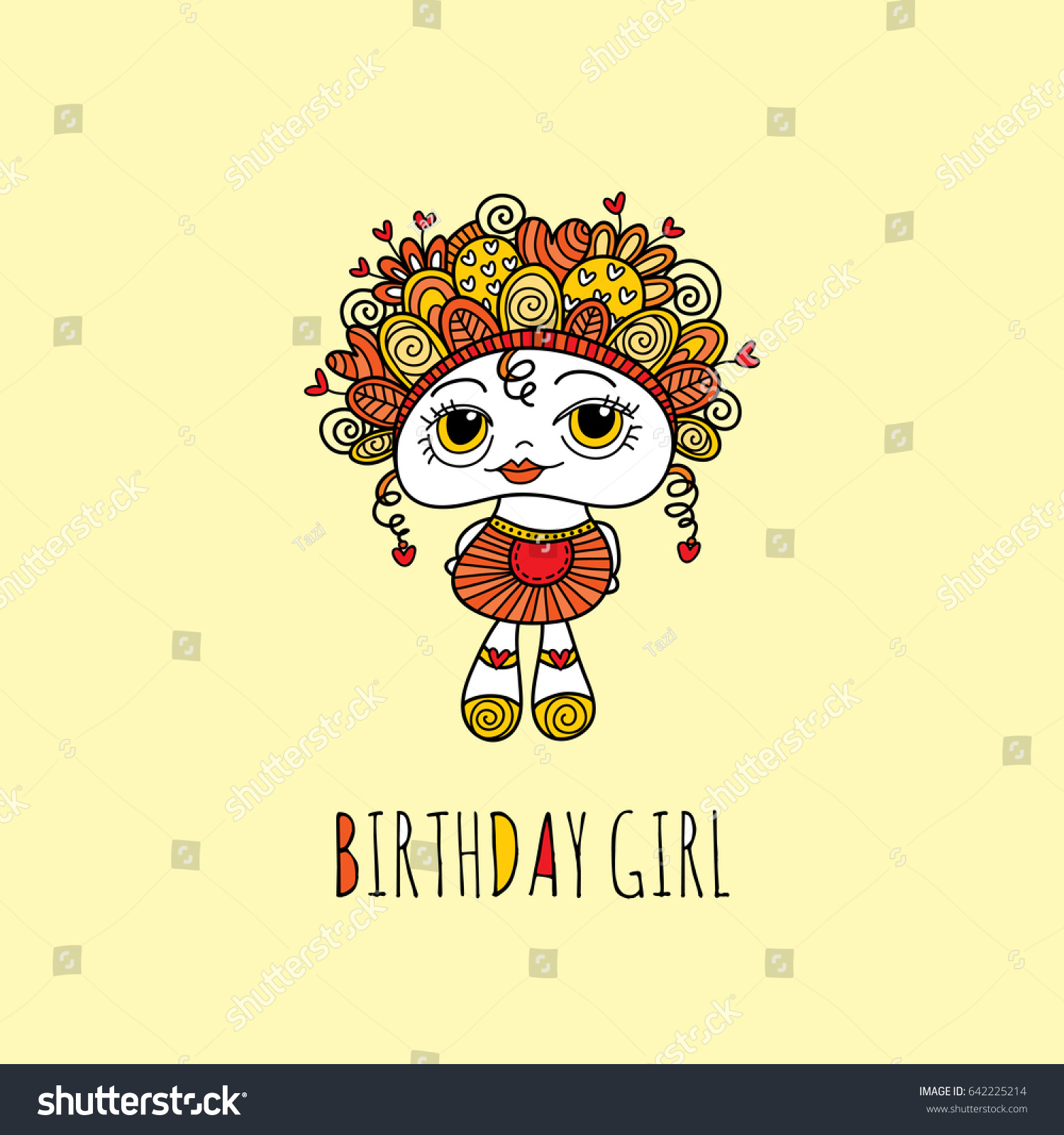 Birthday Girl Cute And Fun Doodle Doll Vector Illustration With
